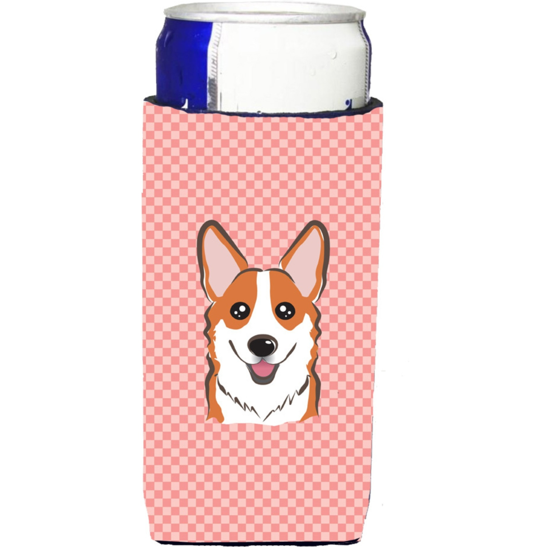 Checkerboard Pink Corgi Ultra Beverage Insulators for slim cans BB1254MUK