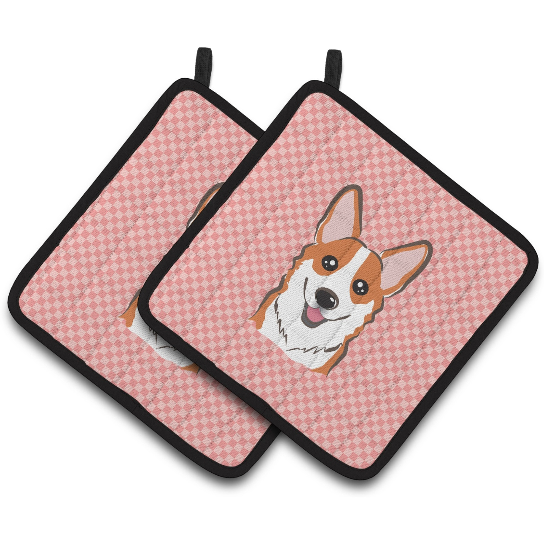 &quotCaroline's Treasures Checkerboard Pink Corgi Pair of Pot Holders BB1254PTHD, 7.5HX7.5W, Multicolor"