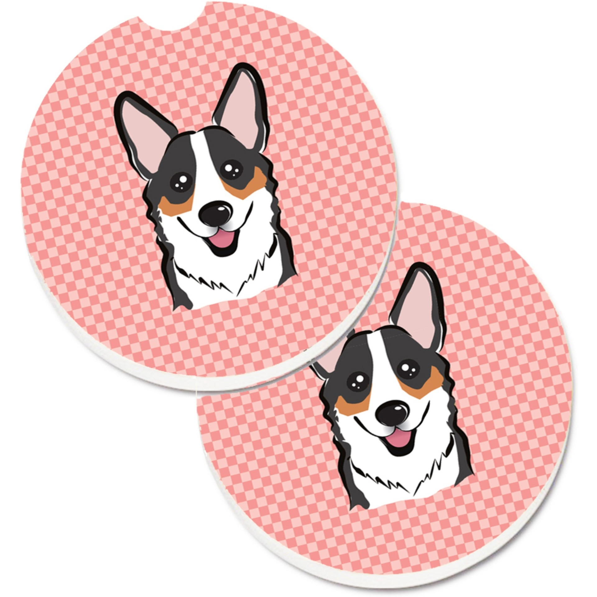 &quotCaroline's Treasures Checkerboard Pink Corgi Set of 2 Cup Holder Car Coasters BB1255CARC, 2.56, Multicolor"