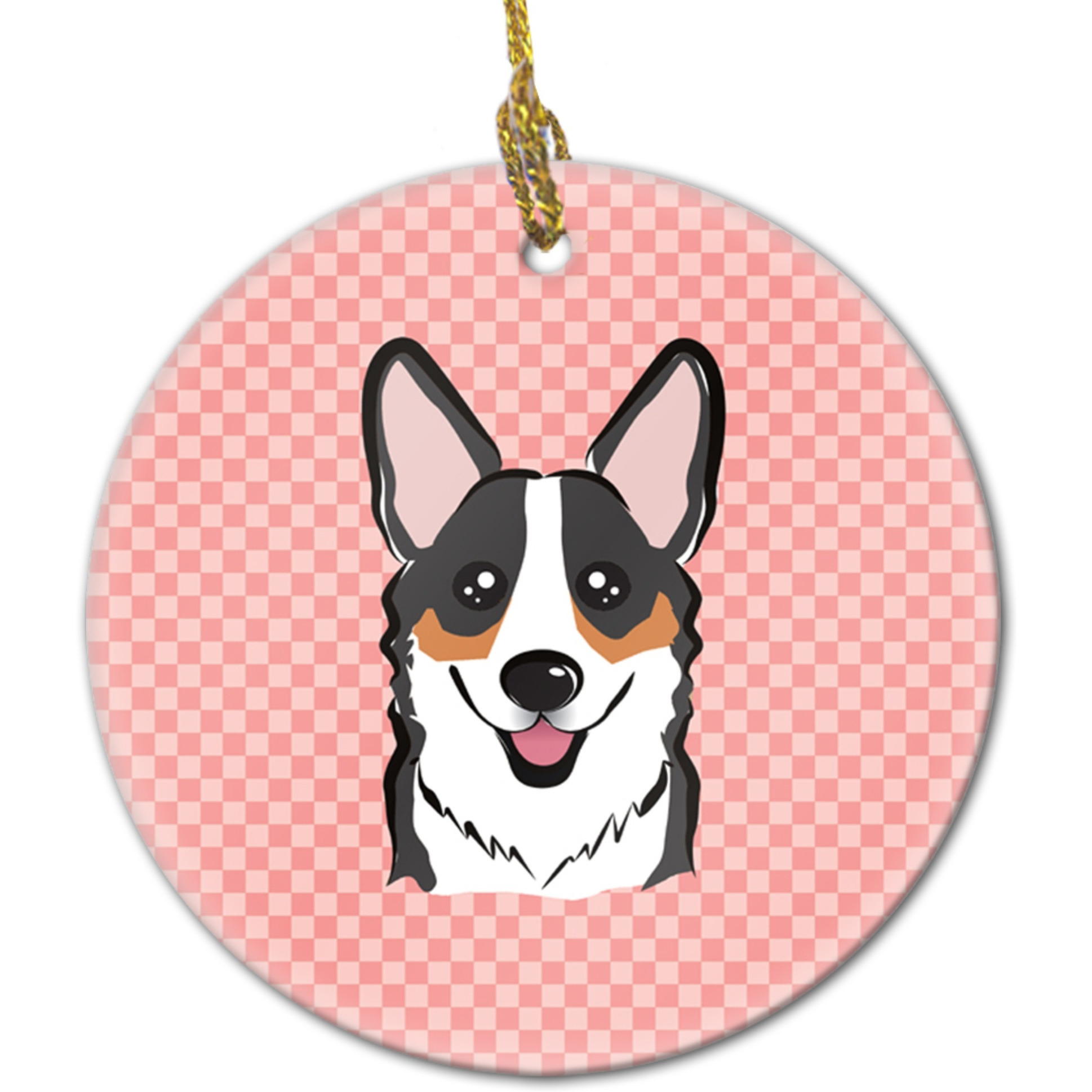 Checkerboard Pink Corgi Ceramic Ornament BB1255CO1