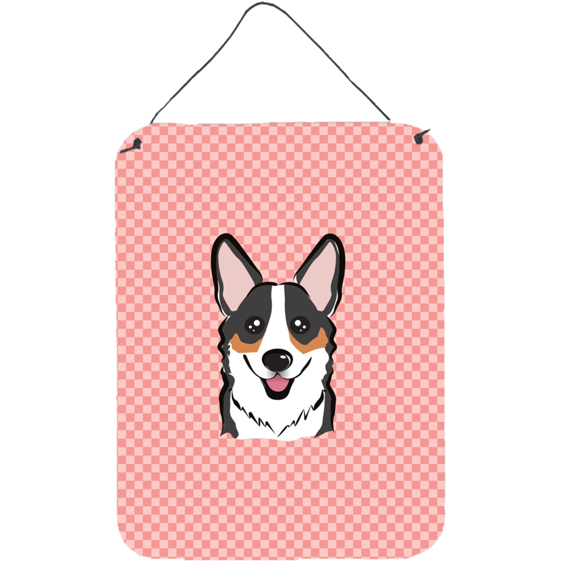 &quotCaroline's Treasures BB1255DS1216 Checkerboard Pink Corgi Wall or Door Hanging Prints, 16"" x 12"""