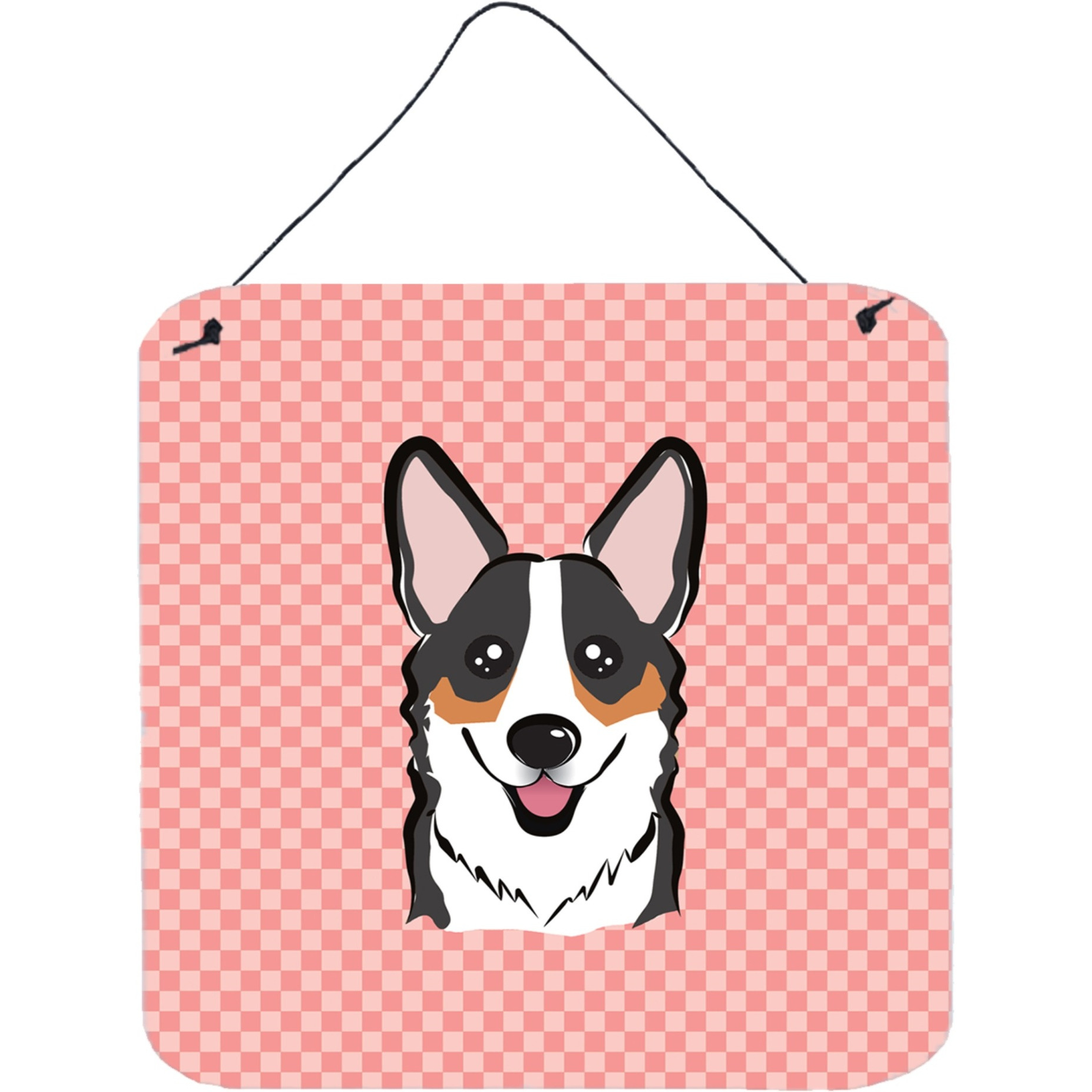 &quotCaroline's Treasures BB1255DS66 Checkerboard Pink Corgi Aluminum Metal Wall or Door Hanging Prints, 6 x 6"""