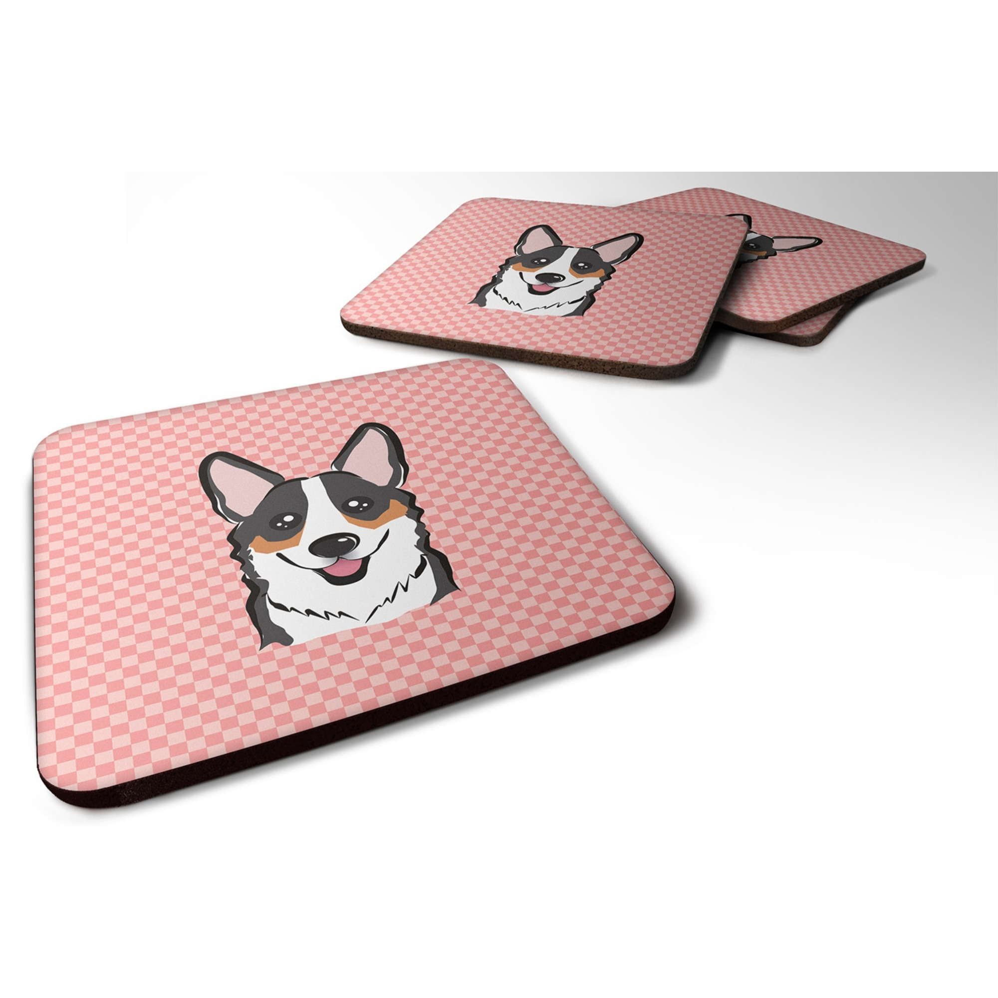 &quotCaroline's Treasures BB1255FC Checkerboard Pink Corgi Foam Coaster (Set of 4), 3.5"" H x 3.5"" W, Multicolor"