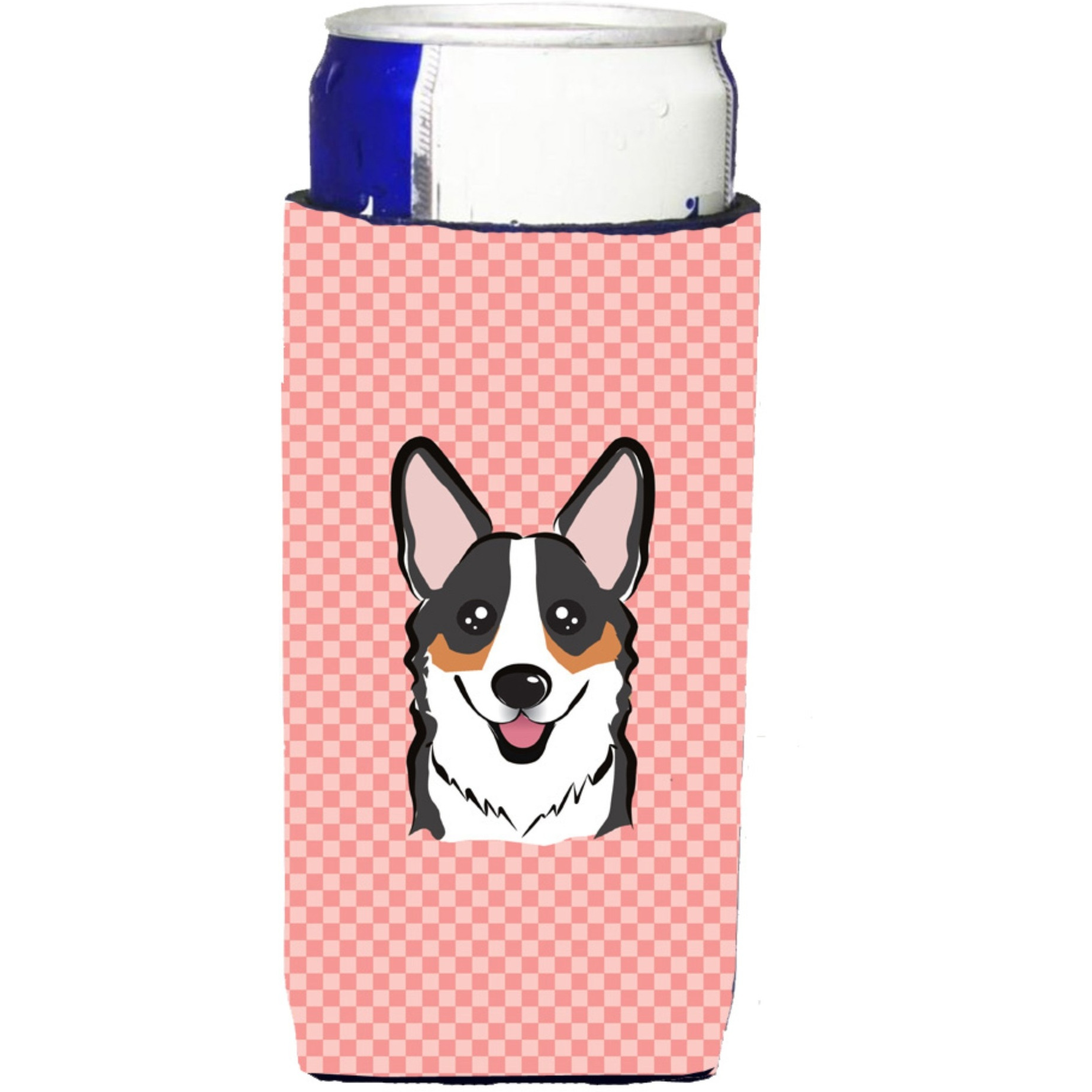 Checkerboard Pink Corgi Ultra Beverage Insulators for slim cans BB1255MUK