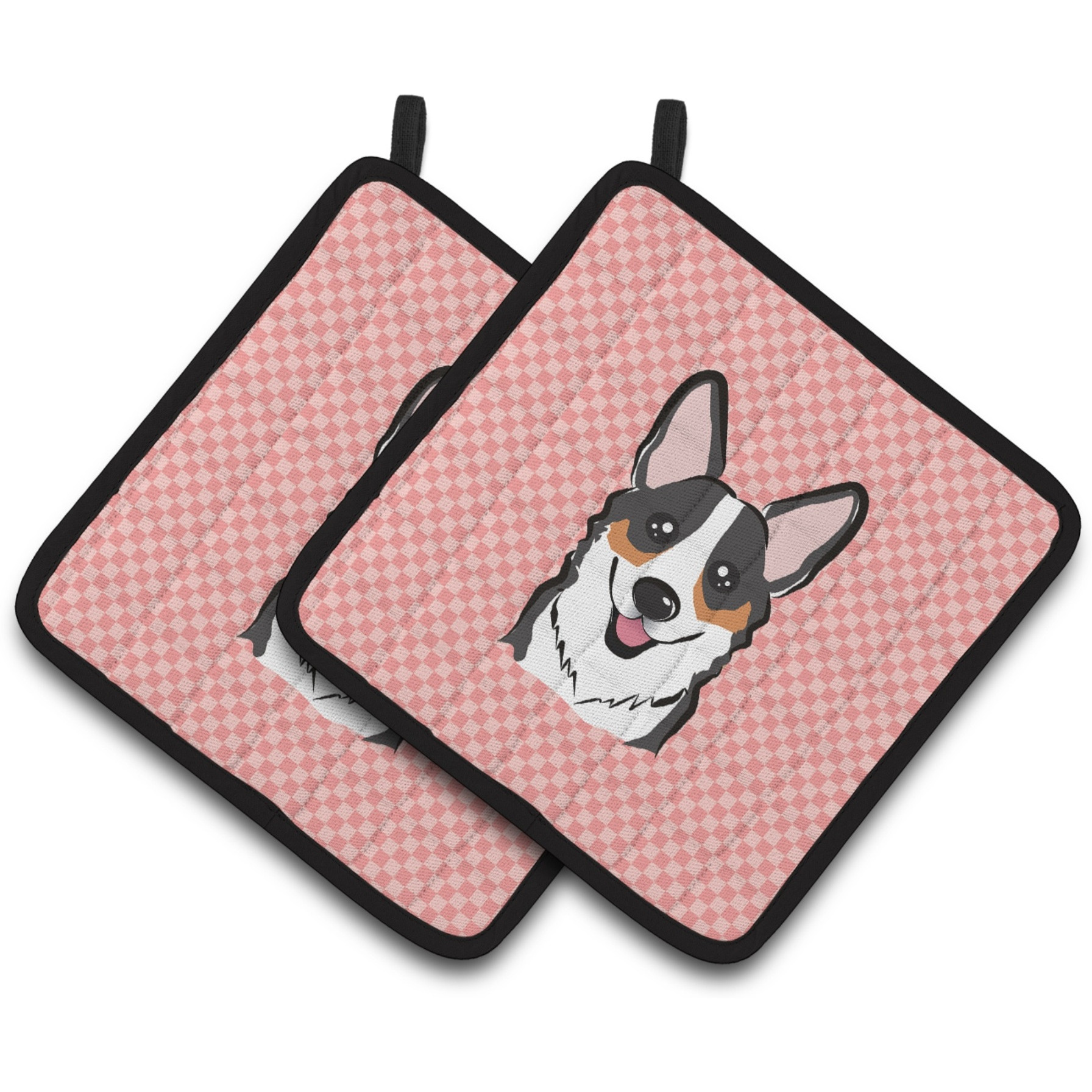 &quotCaroline's Treasures Checkerboard Pink Corgi Pair of Pot Holders BB1255PTHD, 7.5HX7.5W, Multicolor"