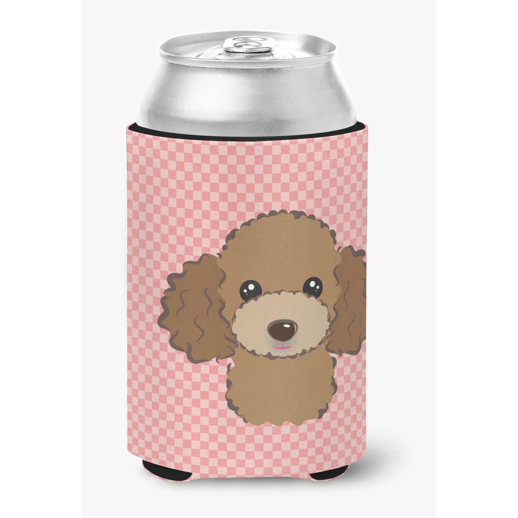 Checkerboard Pink Chocolate Brown Poodle Can or Bottle Hugger BB1256CC