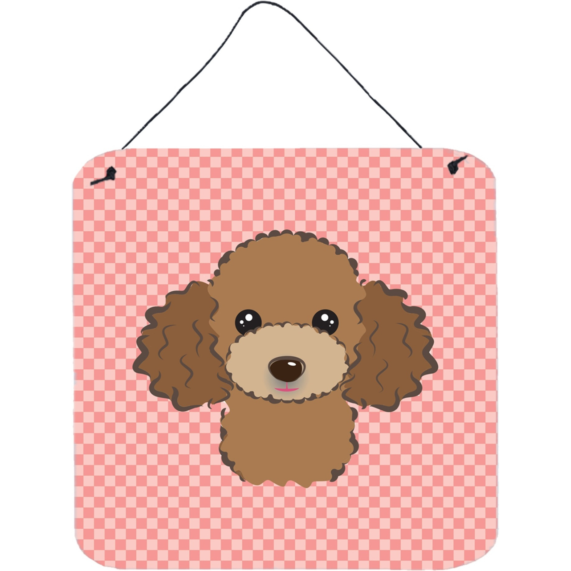 &quotCaroline's Treasures Checkerboard Pink Chocolate Brown Poodle Wall or Door Hanging Prints, 6 x 6"""