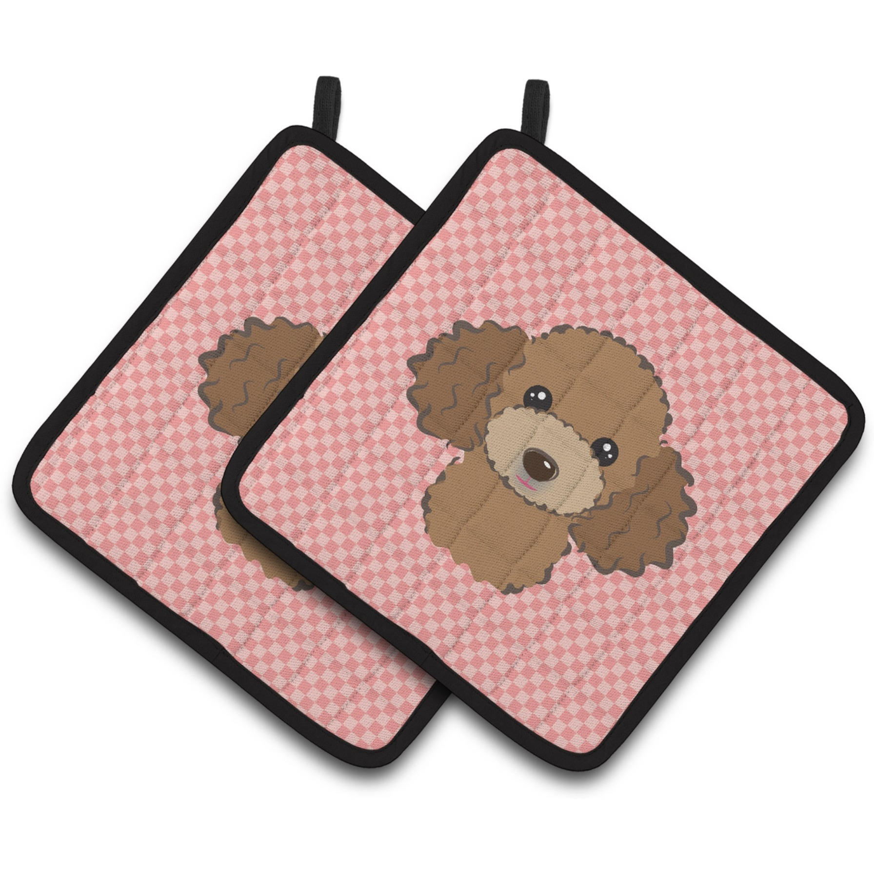 &quotCaroline's Treasures Checkerboard Pink Chocolate Brown Poodle Pair of Pot Holders BB1256PTHD, 7.5HX7.5W, Multicolor"