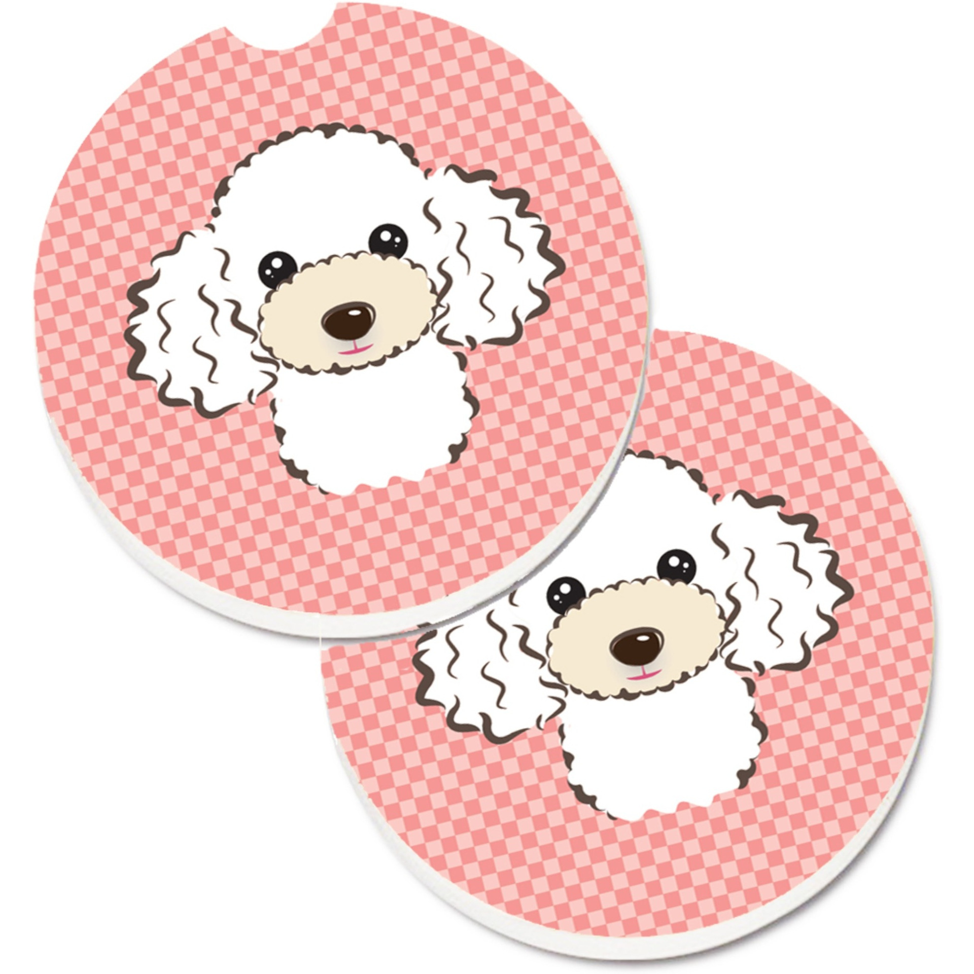 &quotCaroline's Treasures Checkerboard Pink White Poodle Set of 2 Cup Holder Car Coasters BB1257CARC, 2.56, Multicolor"