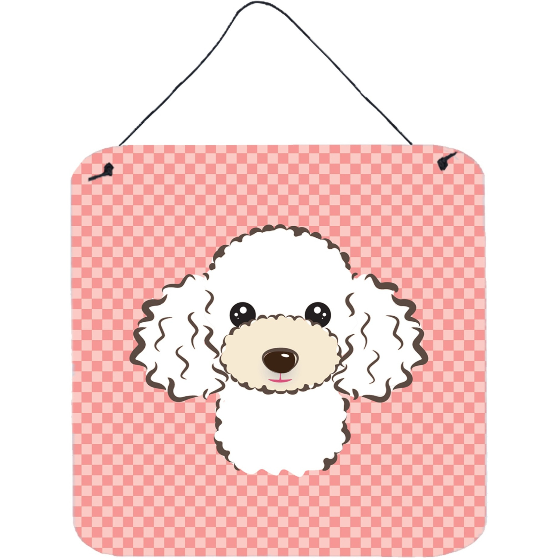 &quotCaroline's Treasures Checkerboard Pink White Poodle Wall or Door Hanging Prints, 6 x 6"""