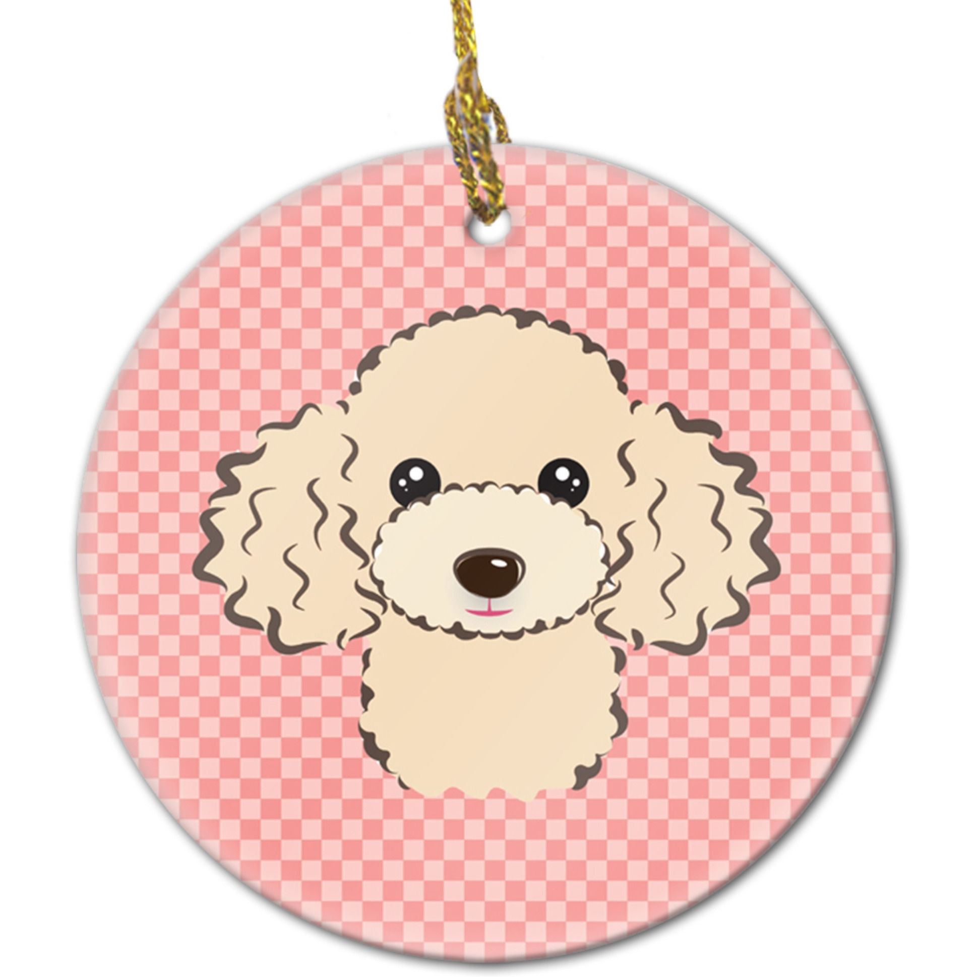 Checkerboard Pink Buff Poodle Ceramic Ornament BB1258CO1