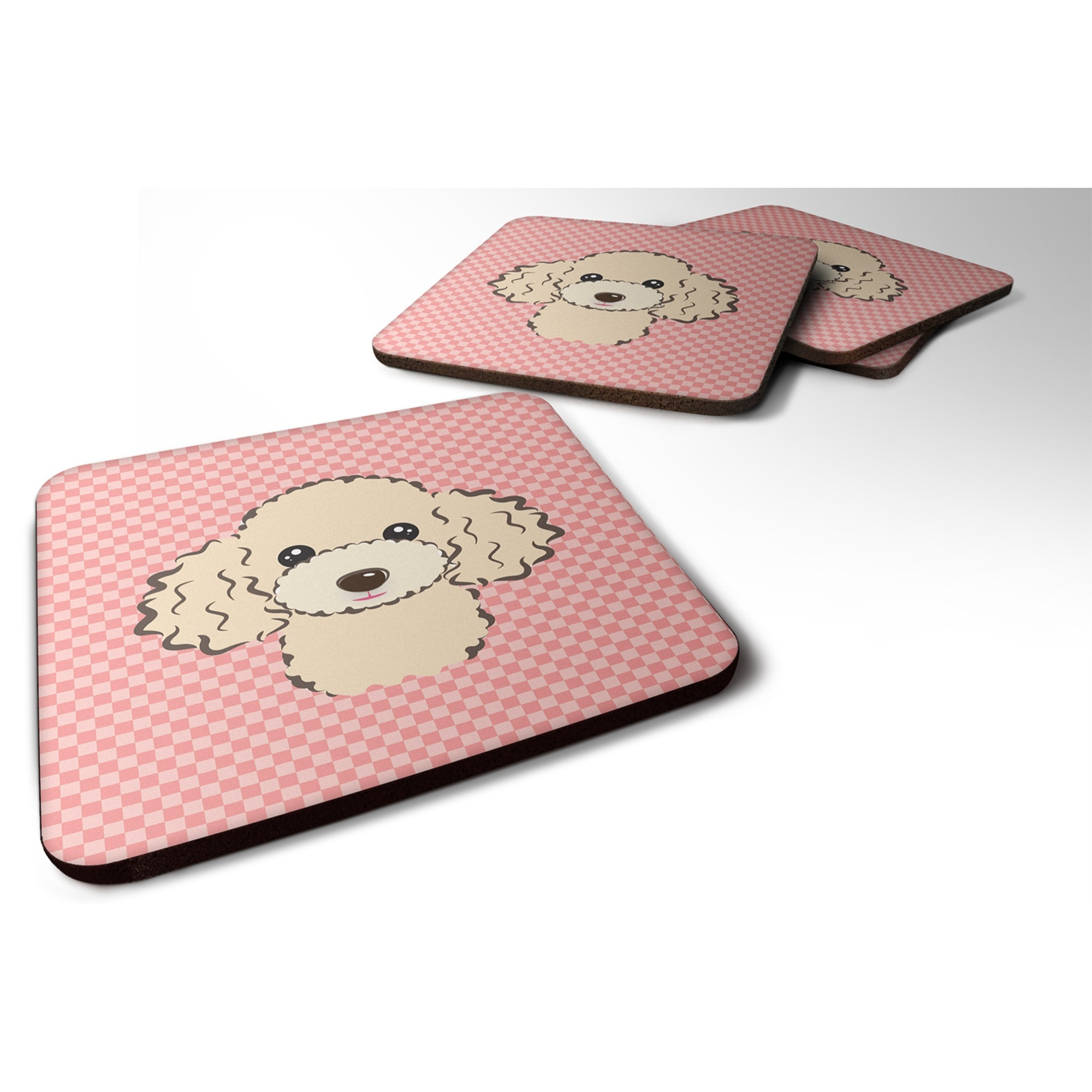 &quotCaroline's Treasures BB1258FC Checkerboard Pink Buff Poodle Foam Coaster (Set of 4), 3.5"" H x 3.5"" W, Multicolor"