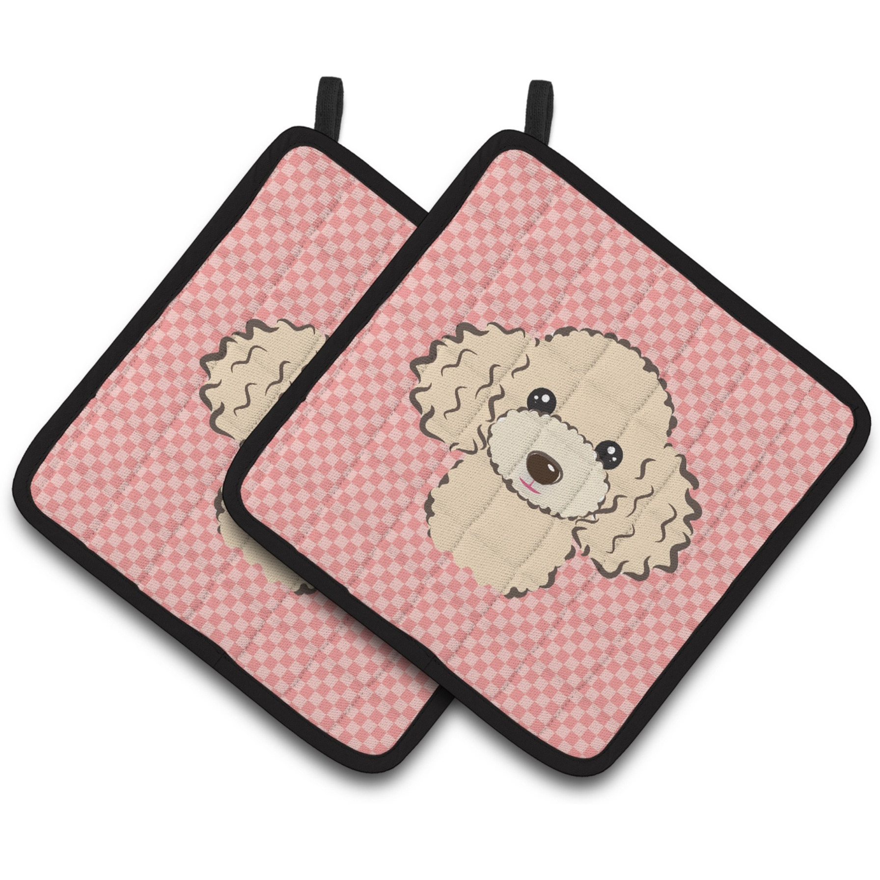 &quotCaroline's Treasures Checkerboard Pink Buff Poodle Pair of Pot Holders BB1258PTHD, 7.5HX7.5W, Multicolor"