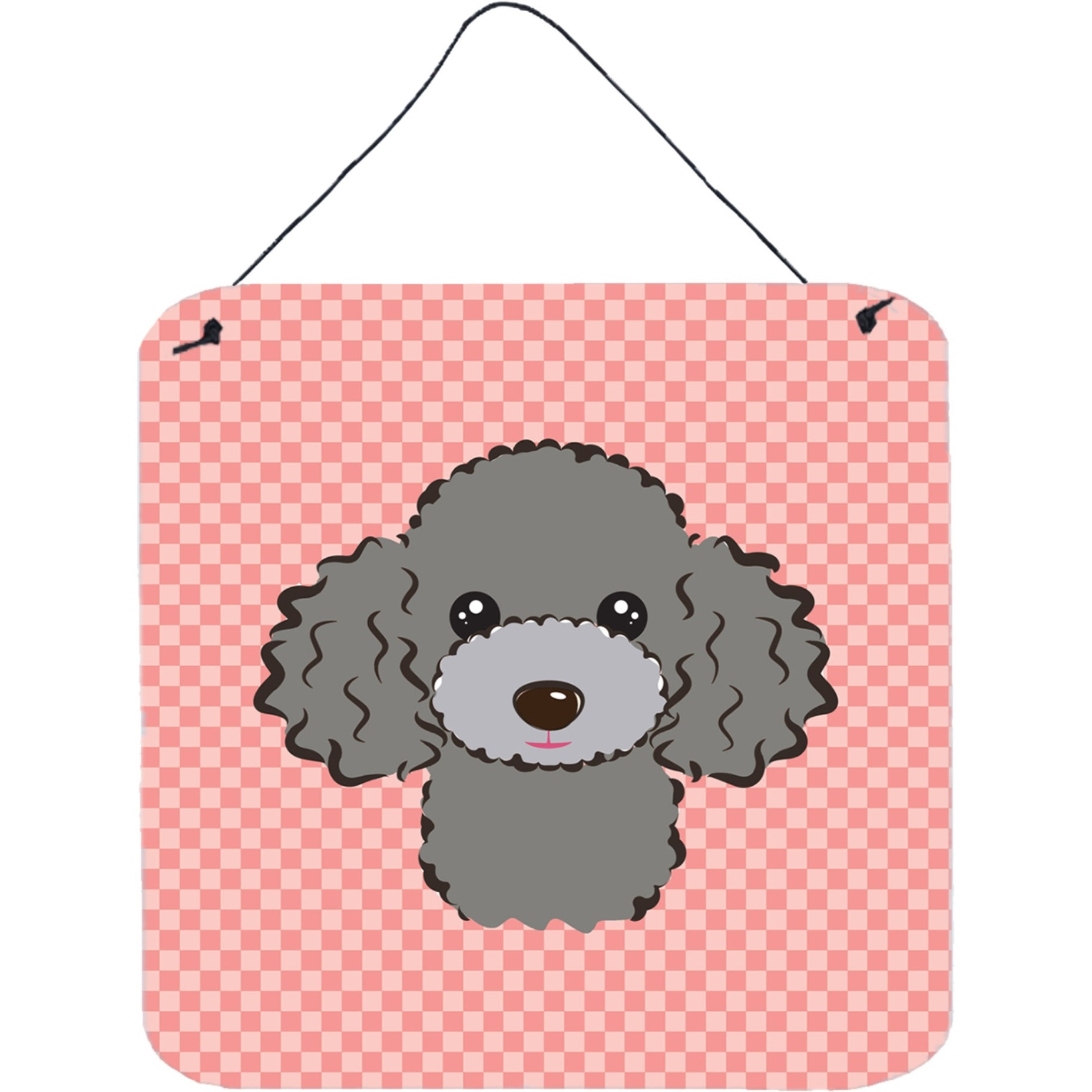 &quotCaroline's Treasures Checkerboard Pink Silver Gray Poodle Wall or Door Hanging Prints, 6 x 6"""
