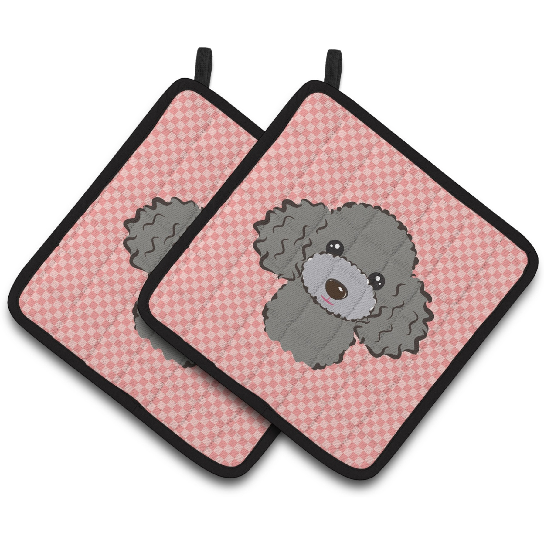 &quotCaroline's Treasures Checkerboard Pink Silver Gray Poodle Pair of Pot Holders BB1259PTHD, 7.5HX7.5W, Multicolor"