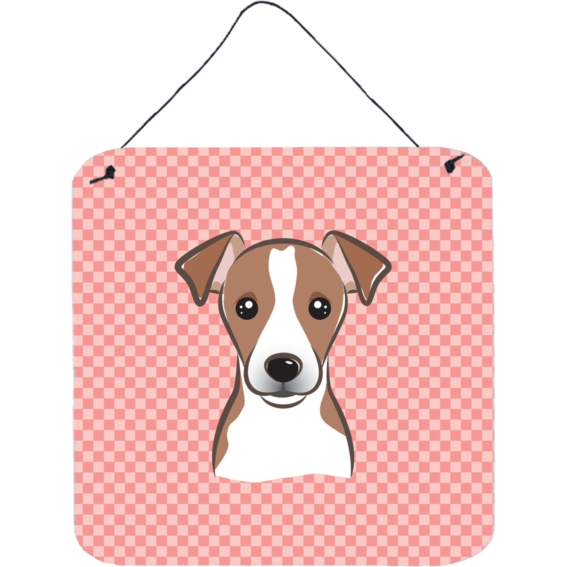 &quotCaroline's Treasures BB1260DS66 Checkerboard Pink Jack Russell Terrier Wall or Door Hanging Prints, 6 x 6"""