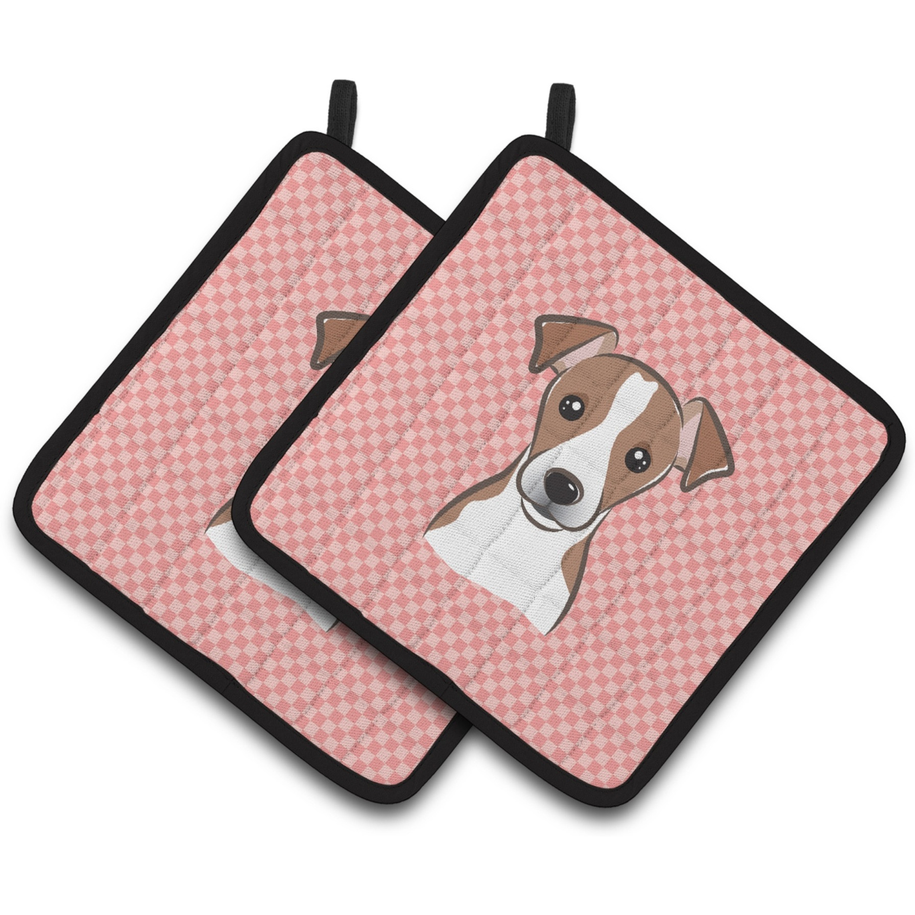 &quotCaroline's Treasures Checkerboard Pink Jack Russell Terrier Pair of Pot Holders BB1260PTHD, 7.5HX7.5W, Multicolor"
