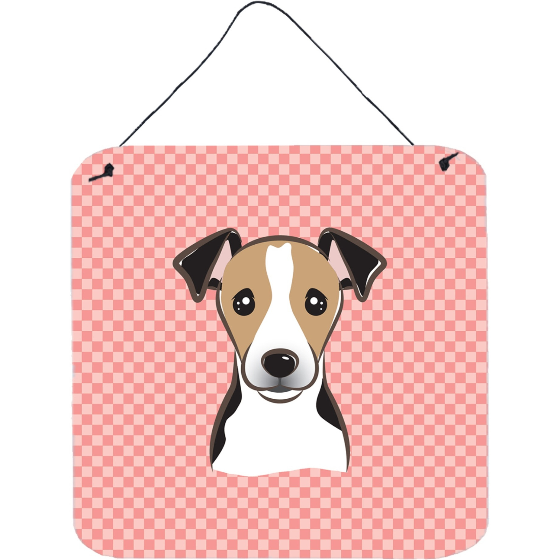 &quotCaroline's Treasures BB1261DS66 Checkerboard Pink Jack Russell Terrier Wall or Door Hanging Prints, 6 x 6"""