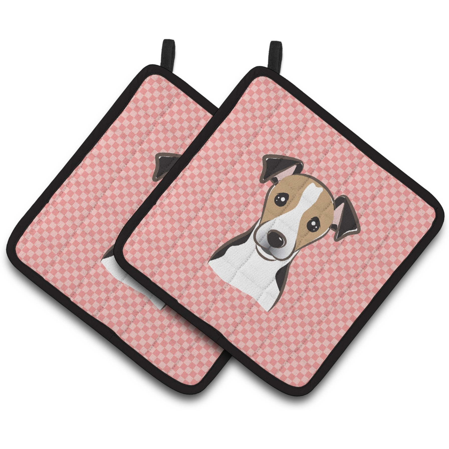 &quotCaroline's Treasures Checkerboard Pink Jack Russell Terrier Pair of Pot Holders BB1261PTHD, 7.5HX7.5W, Multicolor"