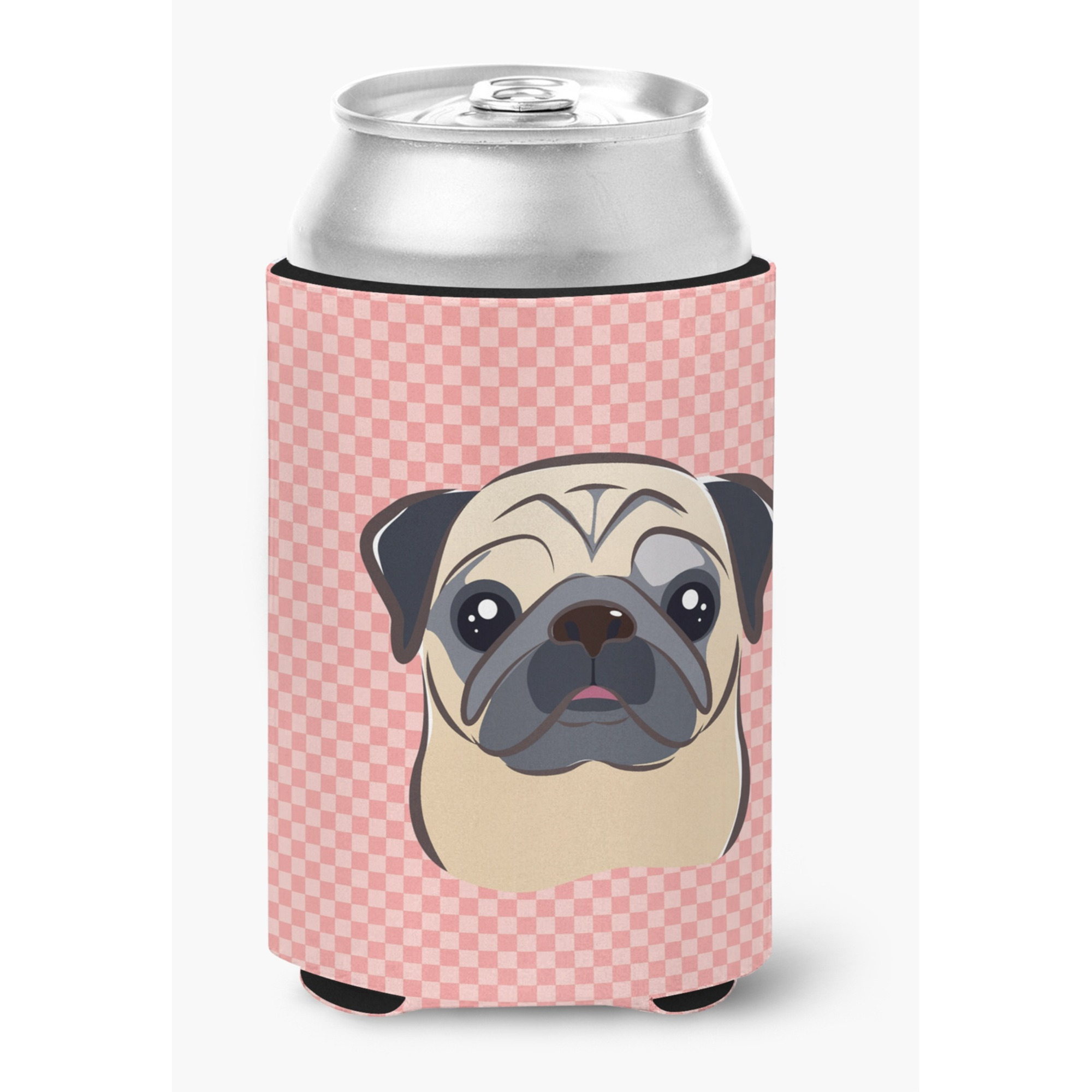 Checkerboard Pink Fawn Pug Can or Bottle Hugger BB1262CC