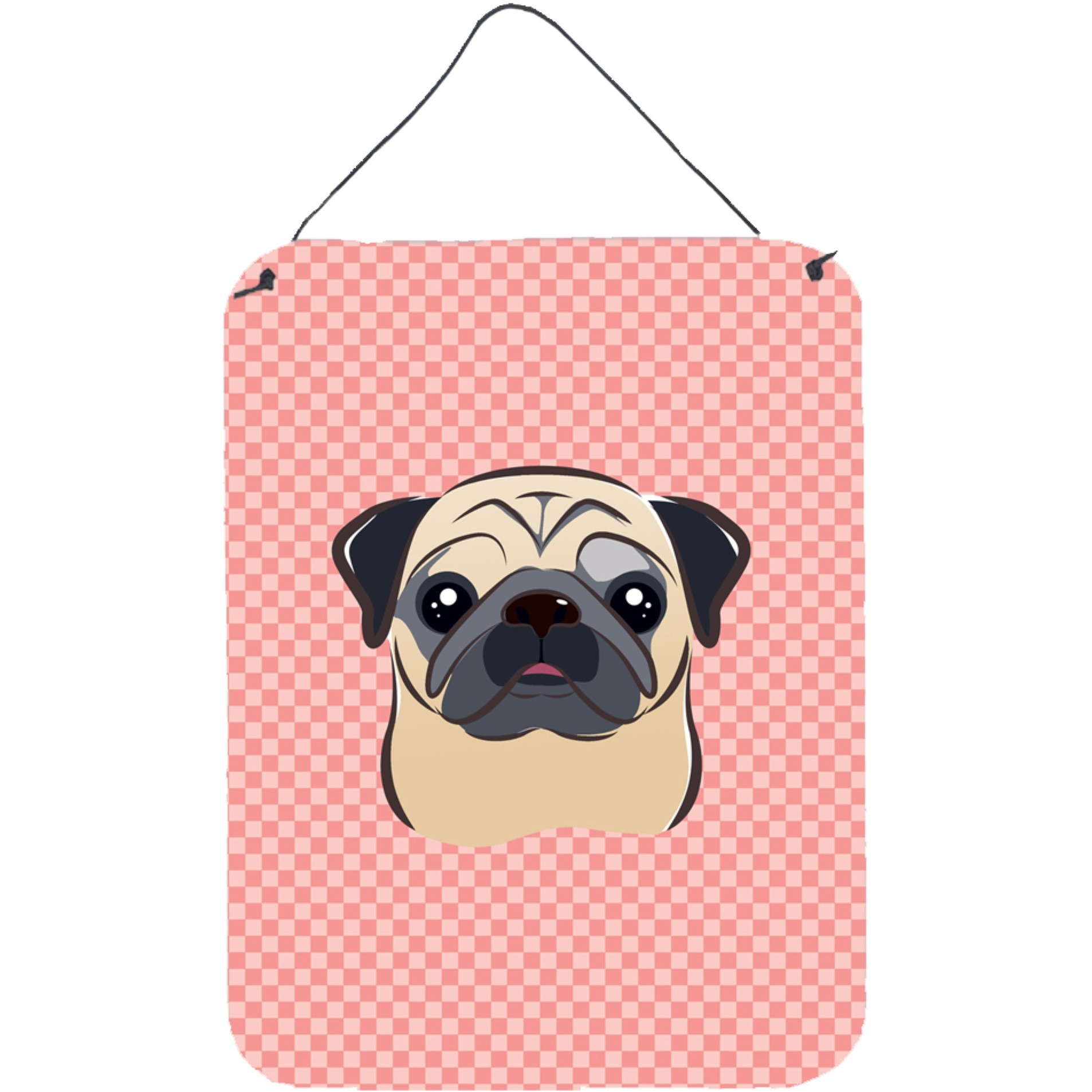 &quotCaroline's Treasures Checkerboard Pink Fawn Pug Wall or Door Hanging Prints, 16"" x 12"""