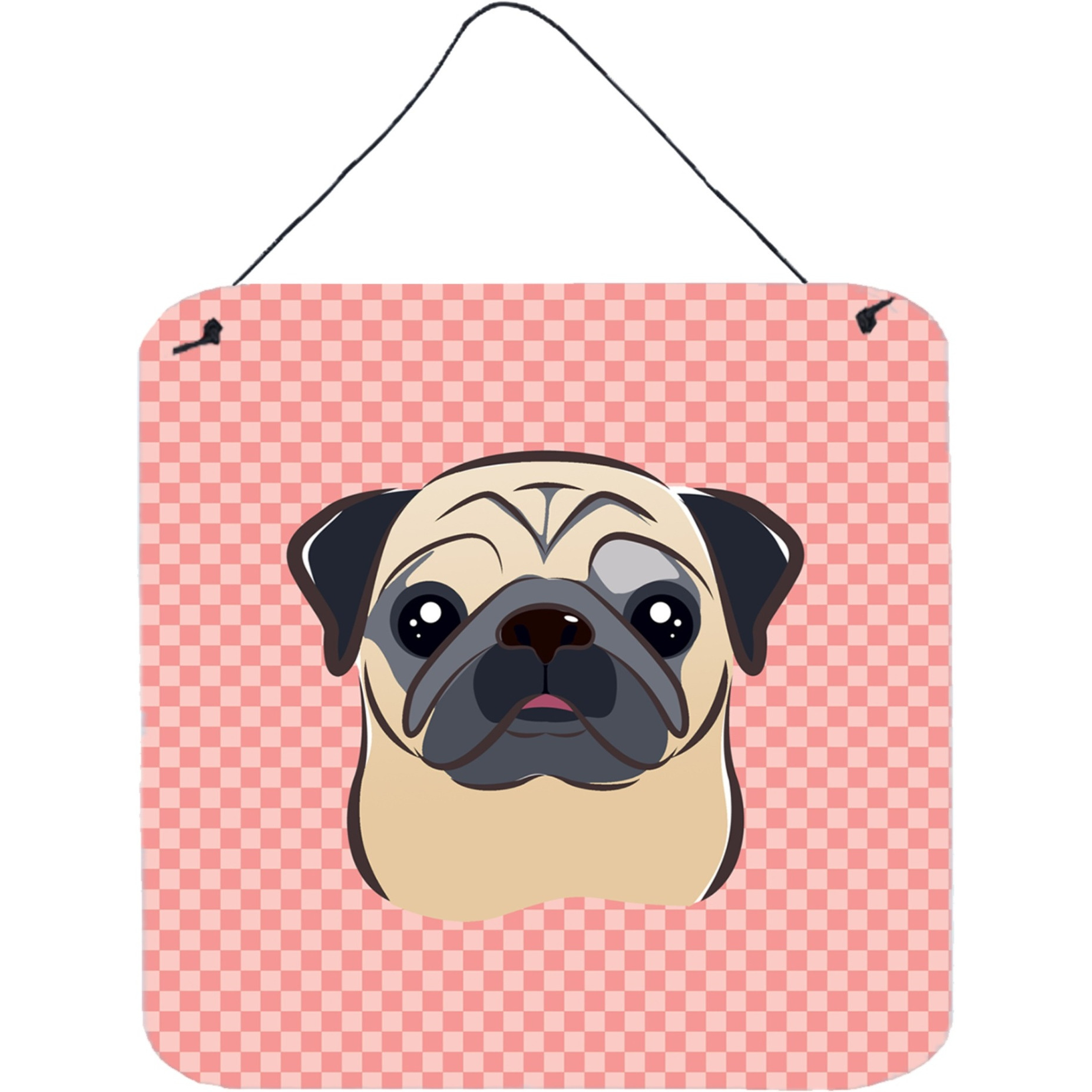 &quotCaroline's Treasures Checkerboard Pink Fawn Pug Wall or Door Hanging Prints, 6 x 6"""