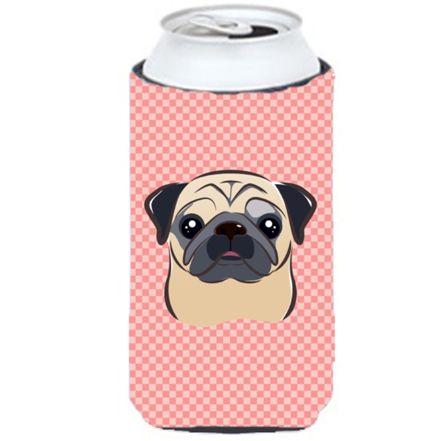 Checkerboard Pink Fawn Pug Tall Boy Beverage Insulator Hugger BB1262TBC