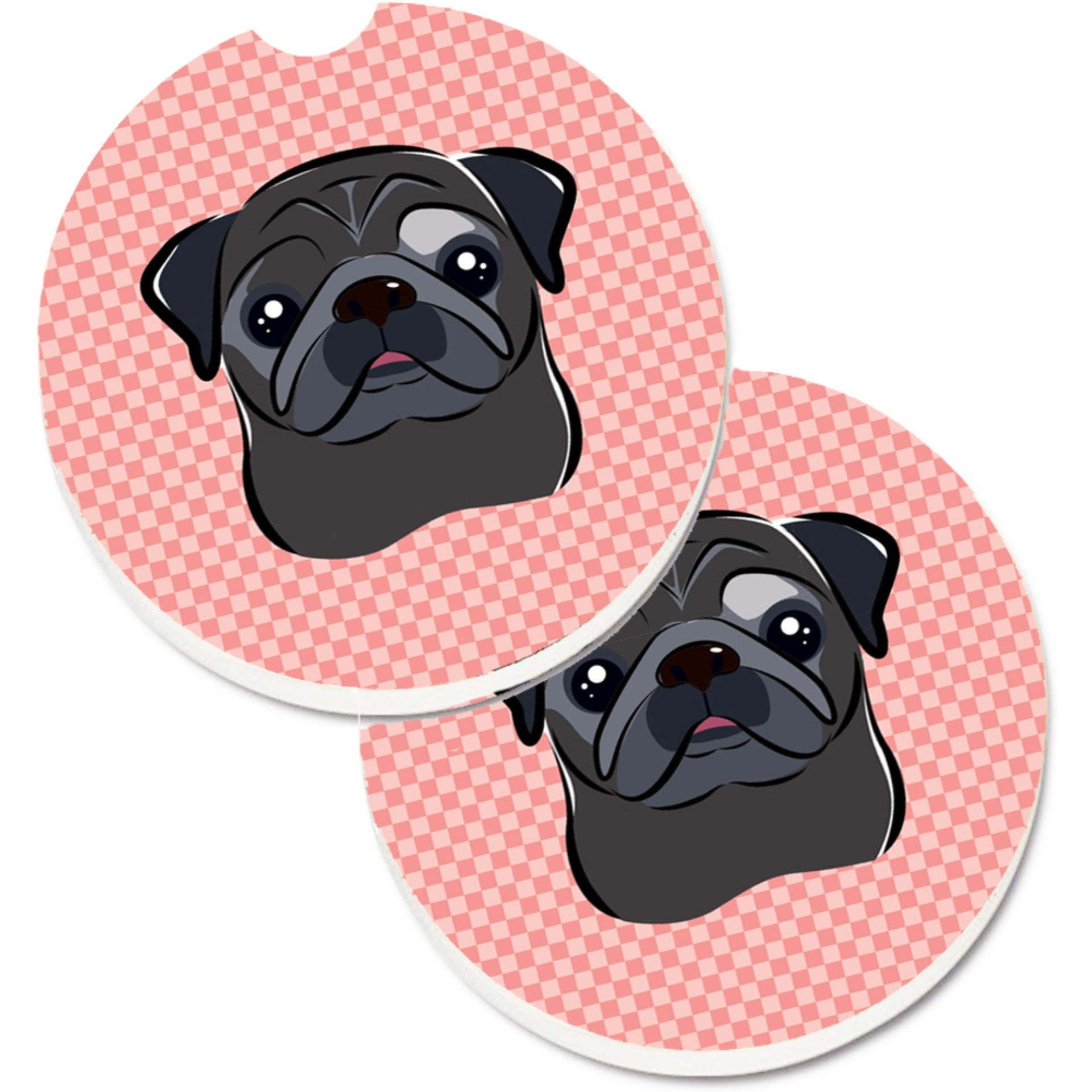 &quotCaroline's Treasures Checkerboard Pink black Pug Set of 2 Cup Holder Car Coasters BB1263CARC, 2.56, Multicolor"