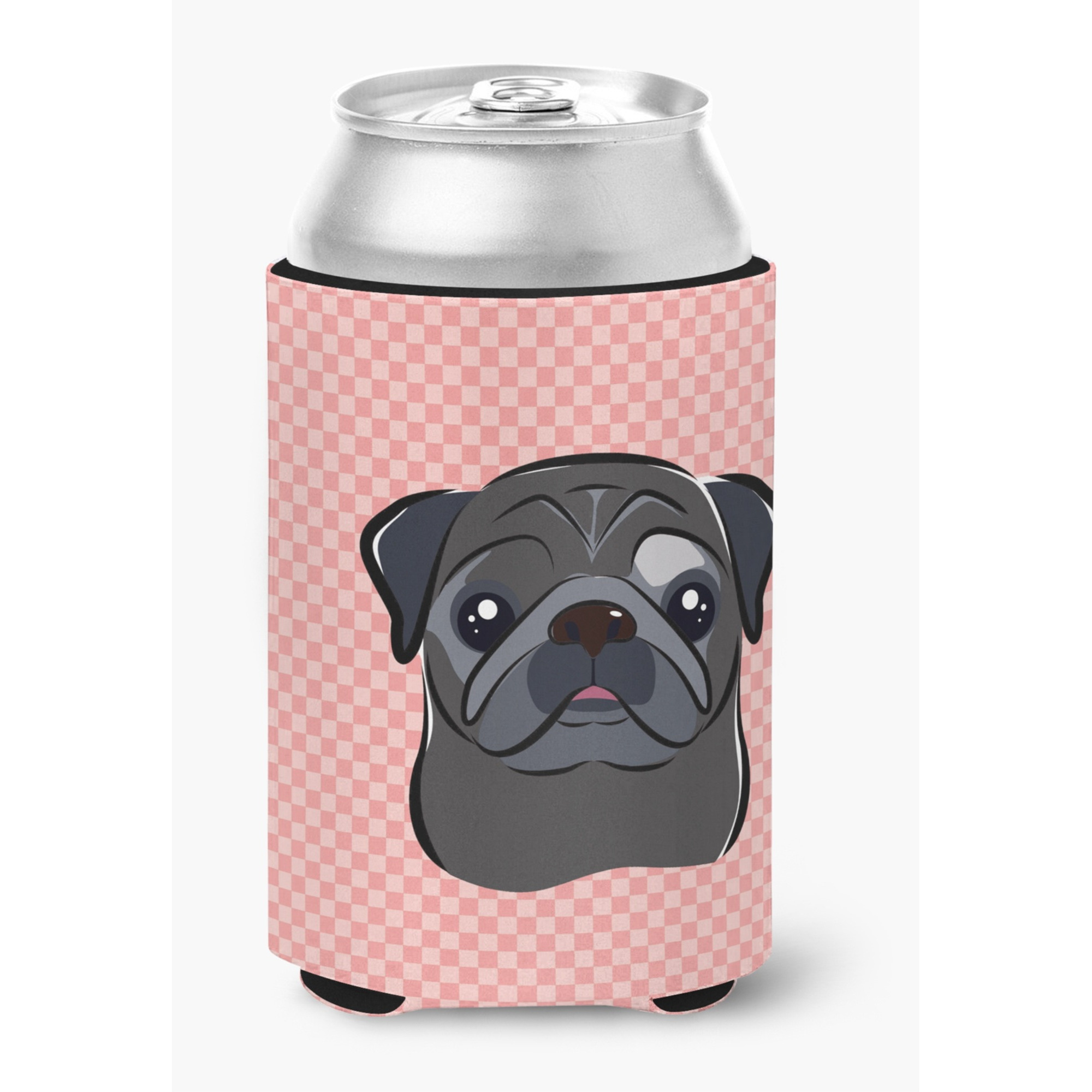 Checkerboard Pink Black Pug Can or Bottle Hugger BB1263CC