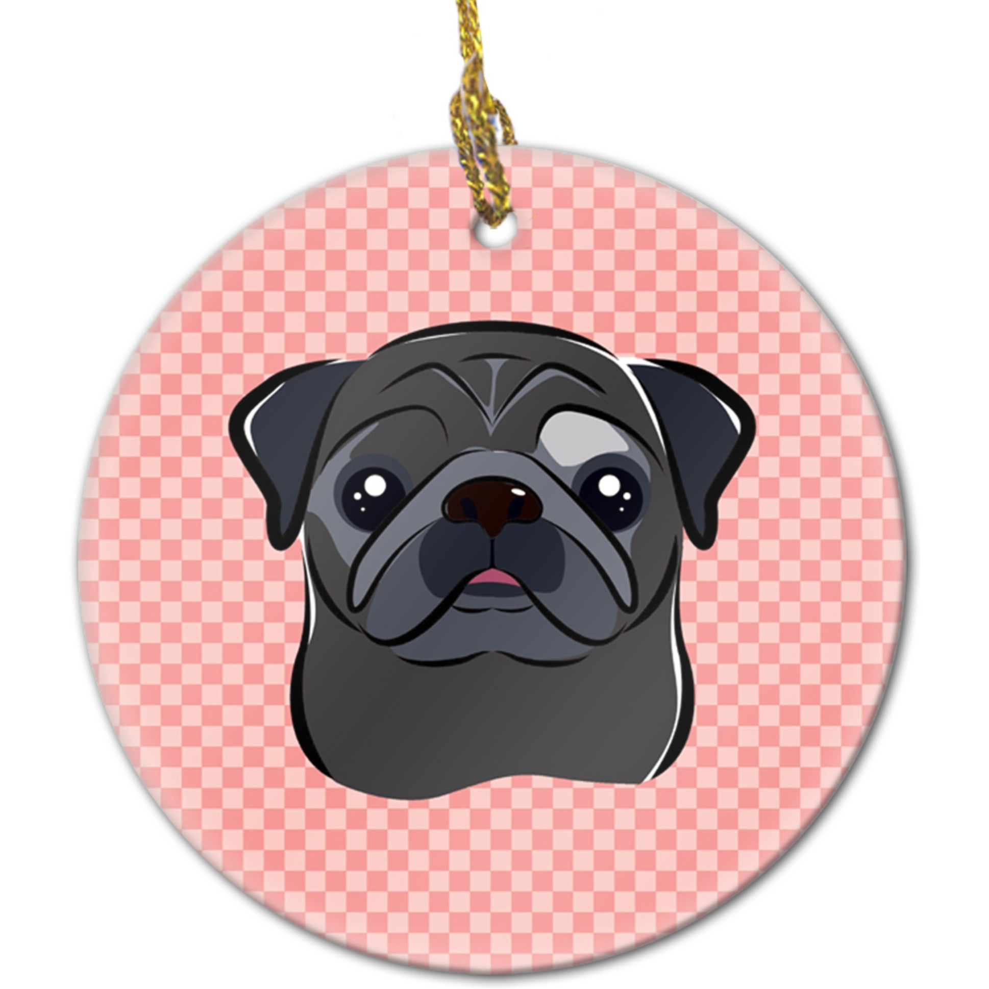Checkerboard Pink Black Pug Ceramic Ornament BB1263CO1