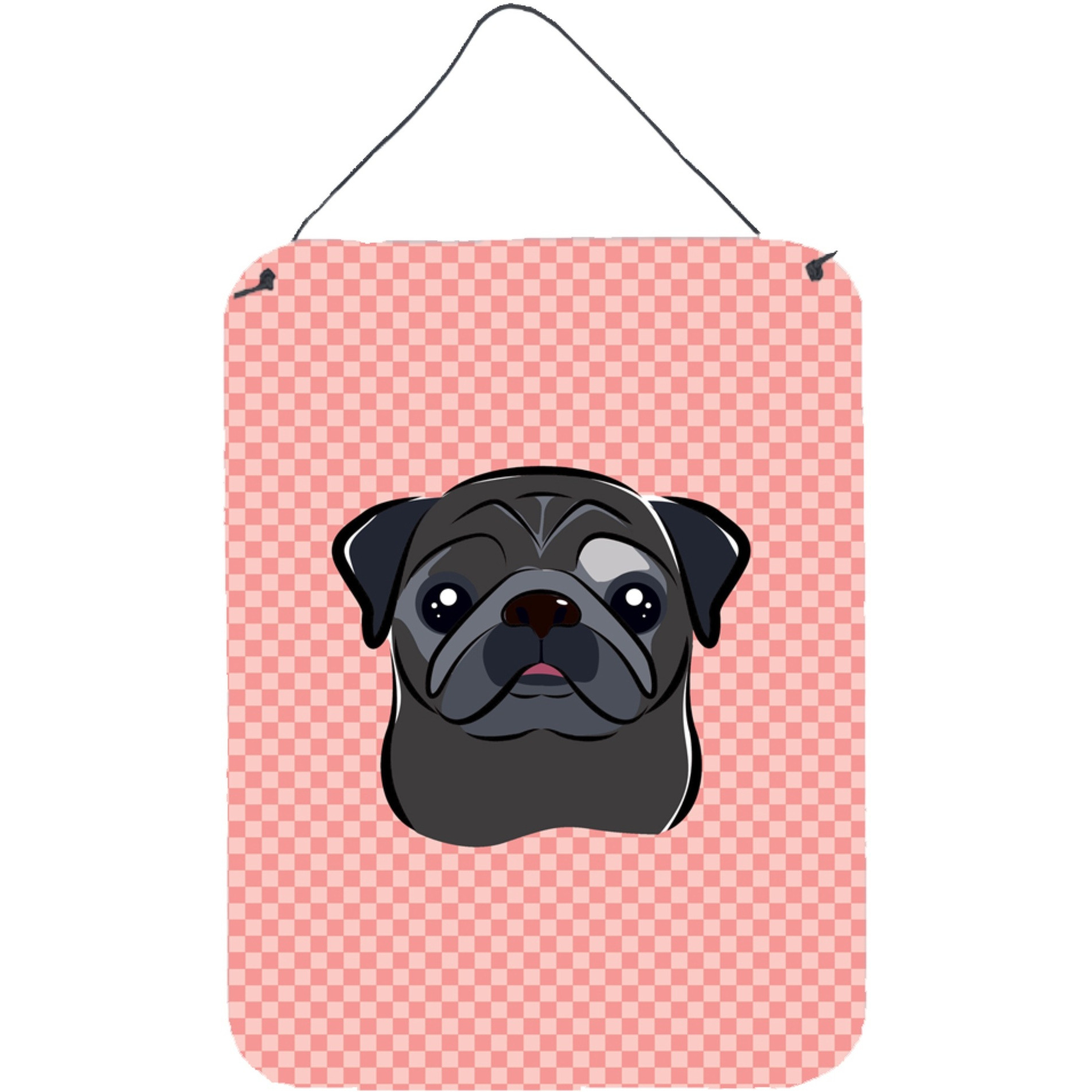 &quotCaroline's Treasures Checkerboard Pink Black Pug Wall or Door Hanging Prints, 16"" x 12"""