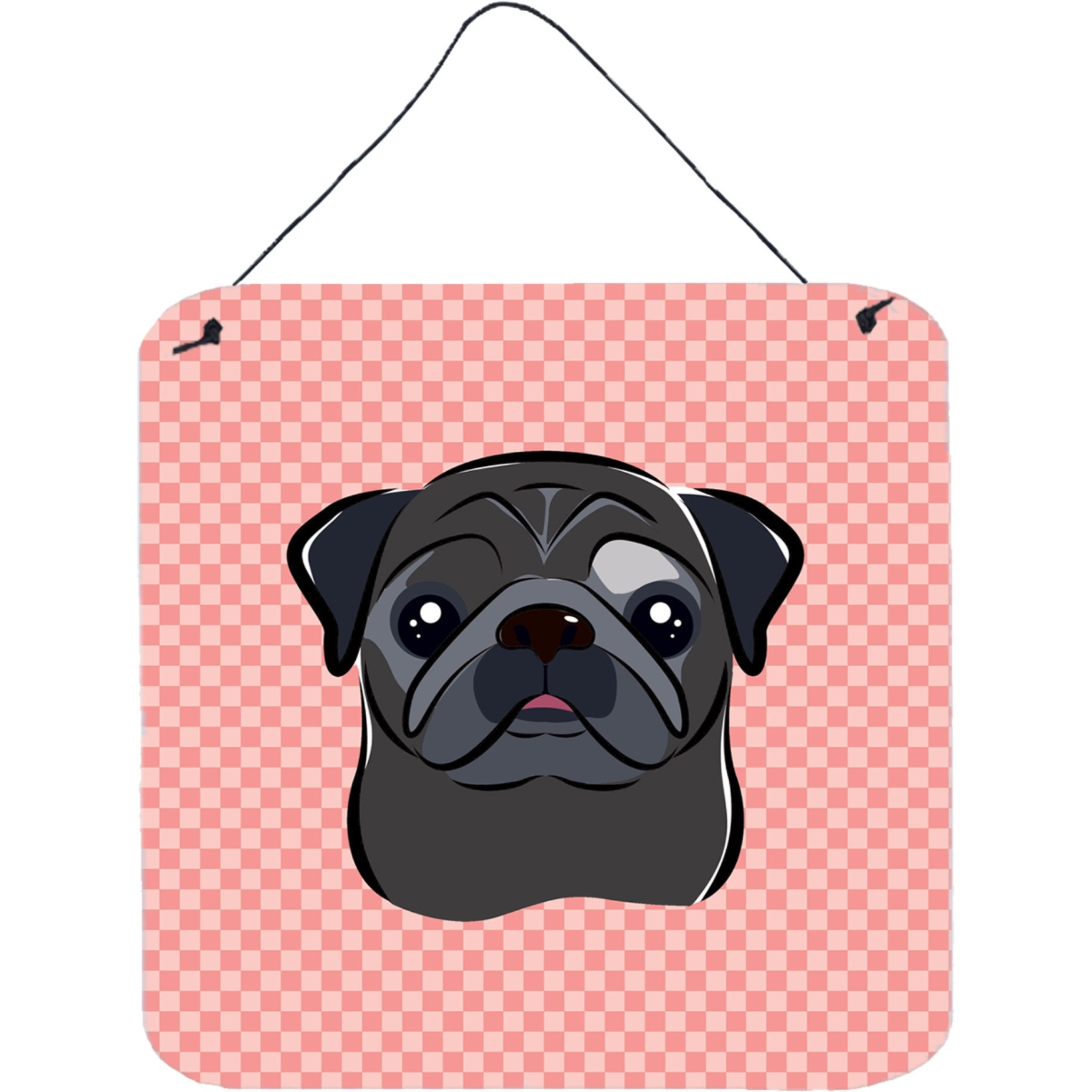 &quotCaroline's Treasures Checkerboard Pink Black Pug Wall or Door Hanging Prints, 6 x 6"""