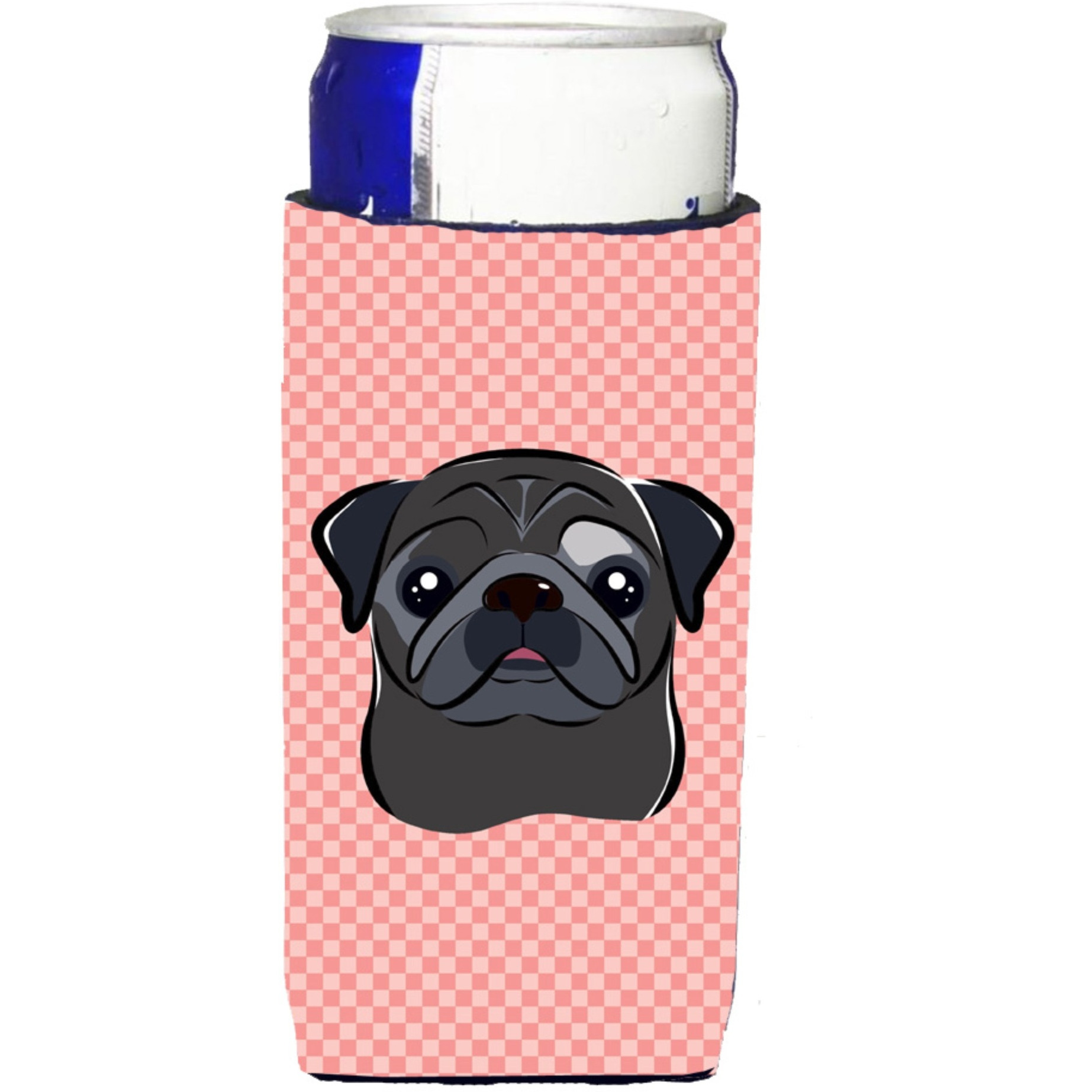 Checkerboard Pink Black Pug Ultra Beverage Insulators for slim cans BB1263MUK