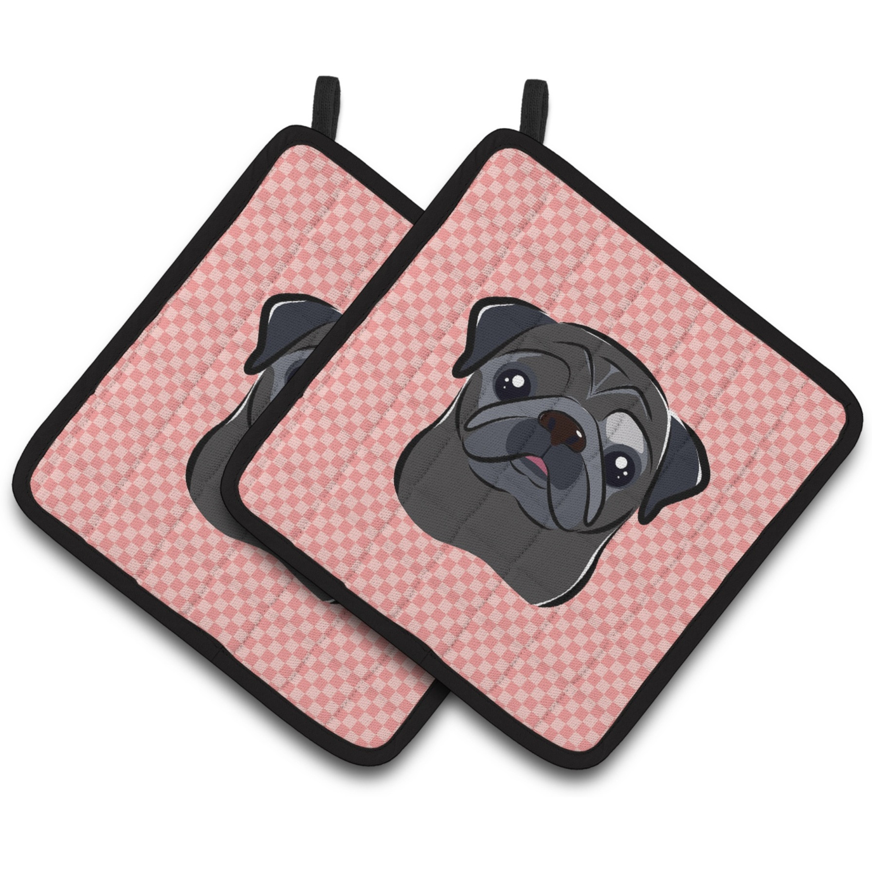 &quotCaroline's Treasures Checkerboard Pink black Pug Pair of Pot Holders BB1263PTHD, 7.5HX7.5W, Multicolor"