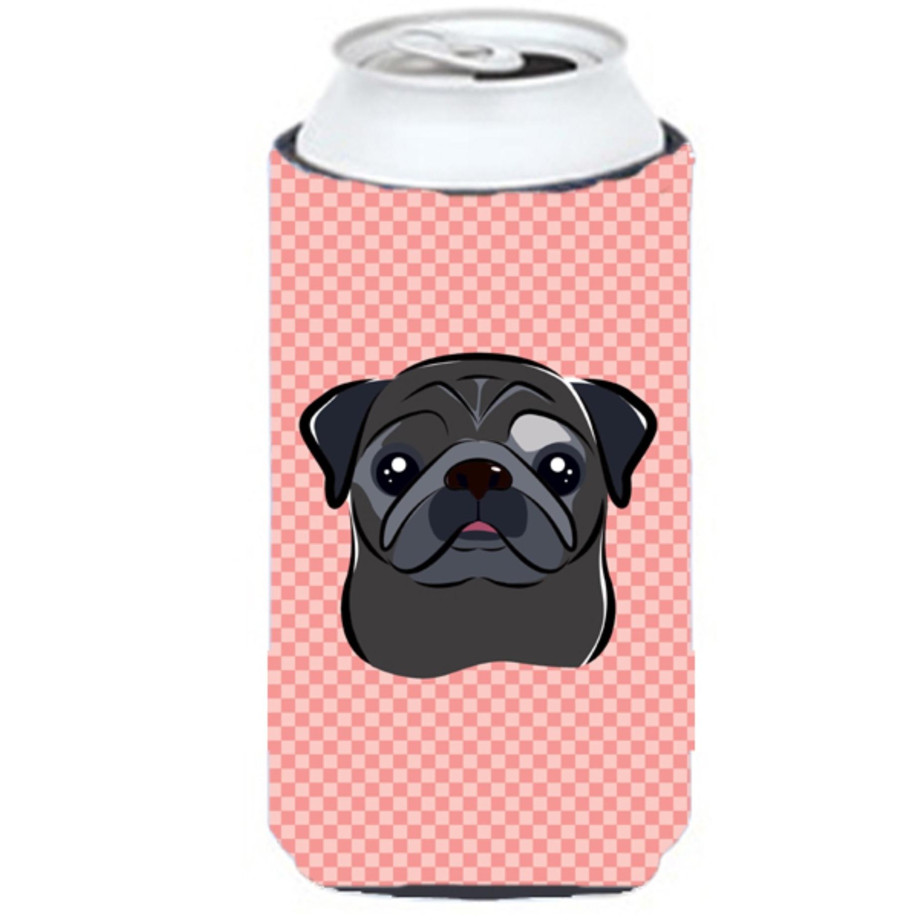 Checkerboard Pink Black Pug Tall Boy Beverage Insulator Hugger BB1263TBC