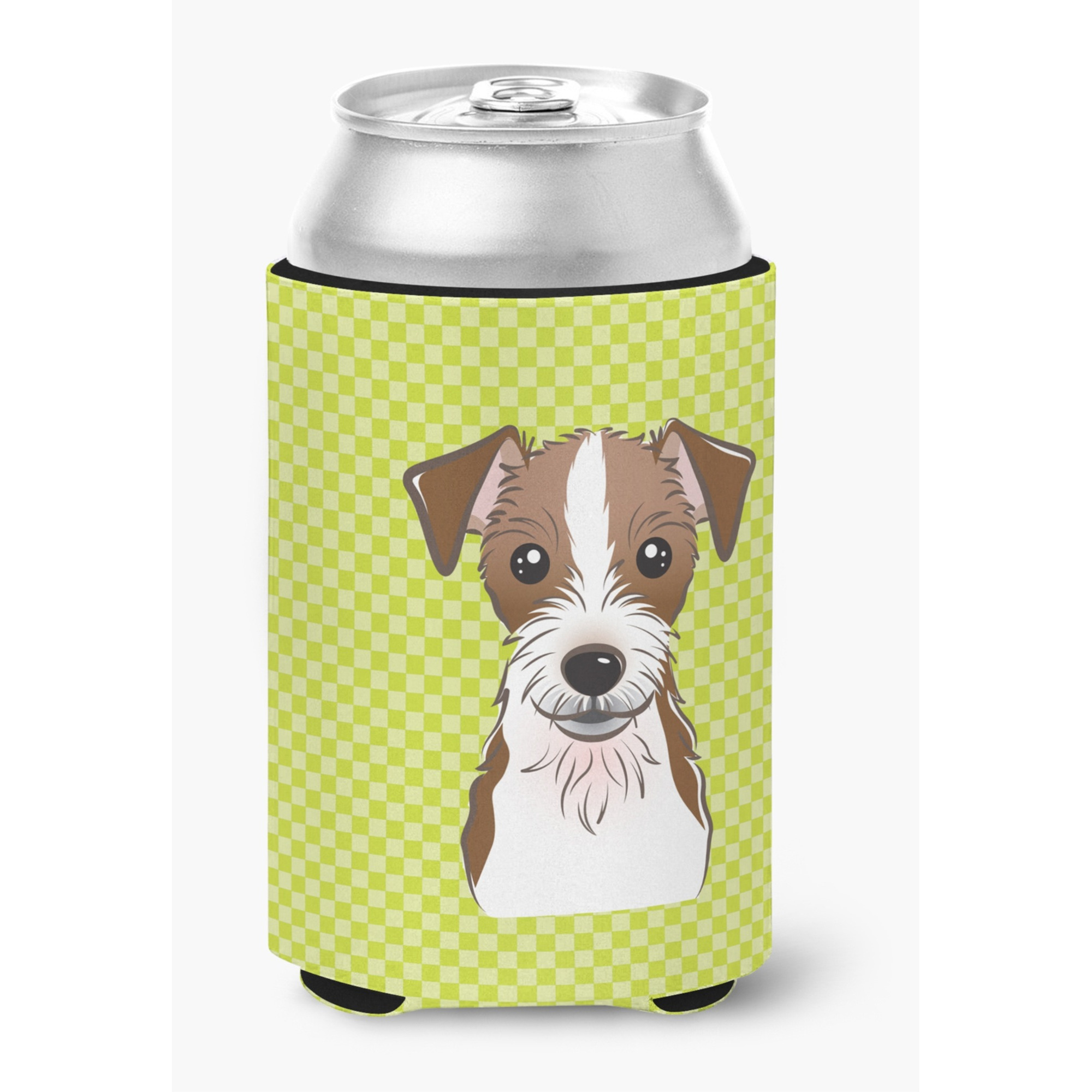 Checkerboard Lime Green Jack Russell Terrier Can or Bottle Hugger BB1264CC