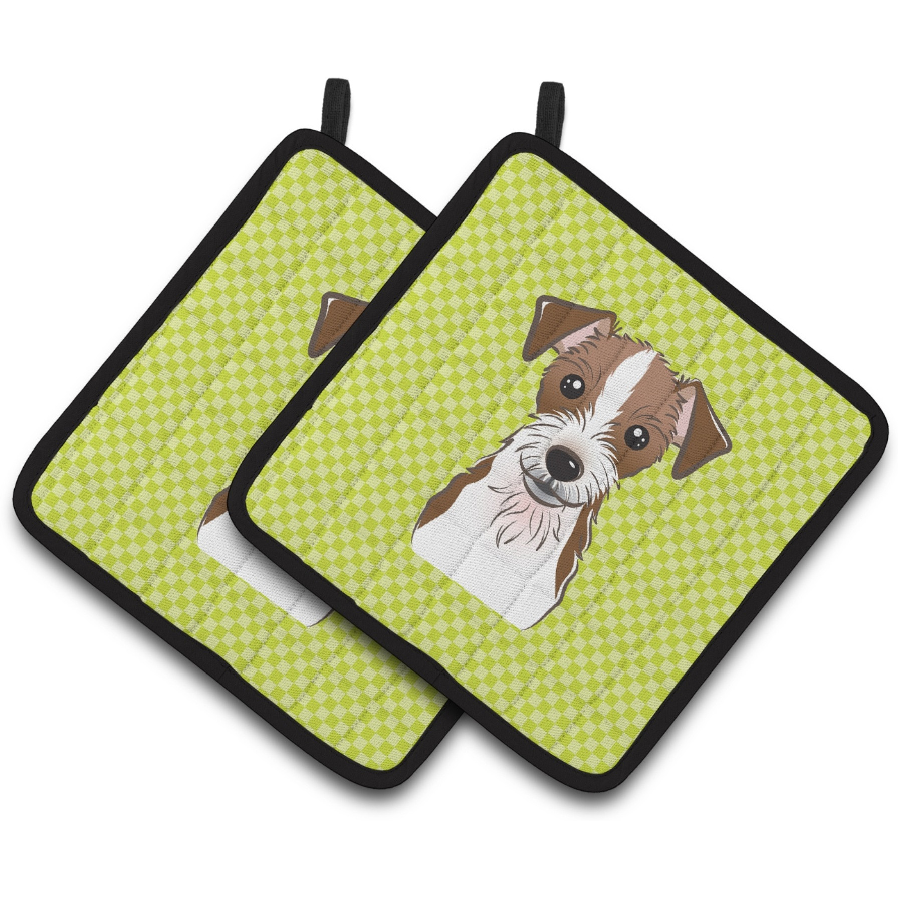 &quotCaroline's Treasures Checkerboard Lime green Jack Russell Terrier Pair of Pot Holders BB1264PTHD, 7.5HX7.5W, Multicolor"