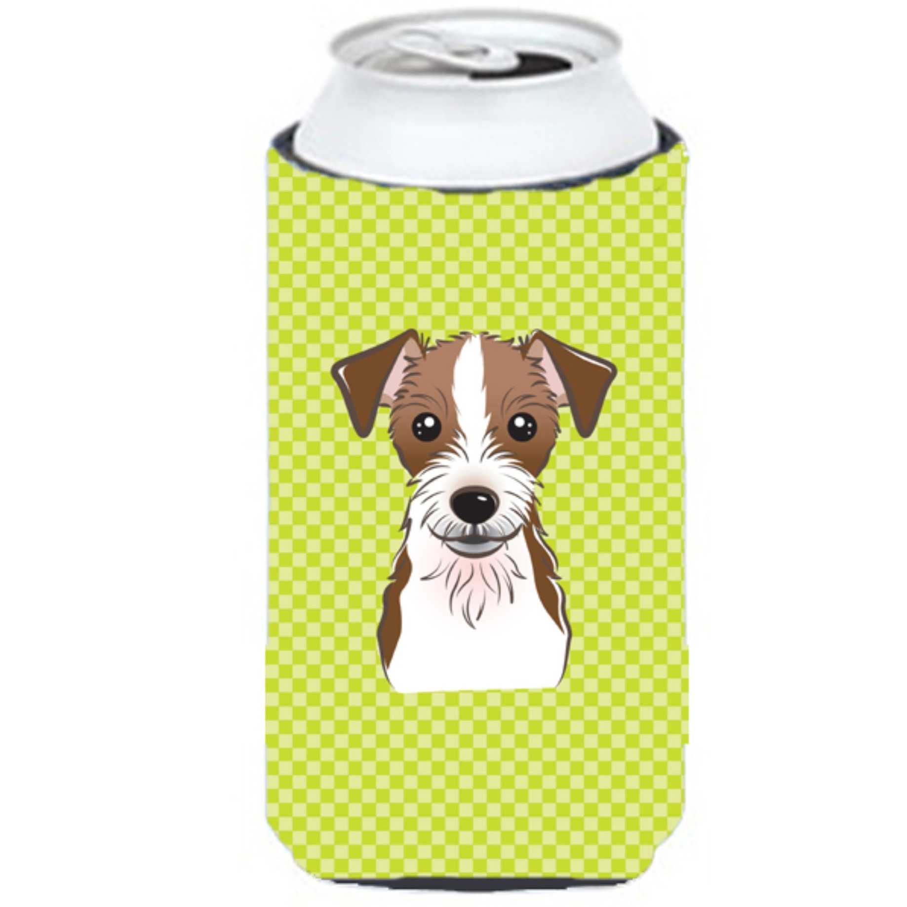 Checkerboard Lime Green Jack Russell Terrier Tall Boy Beverage Insulator Hugger BB1264TBC