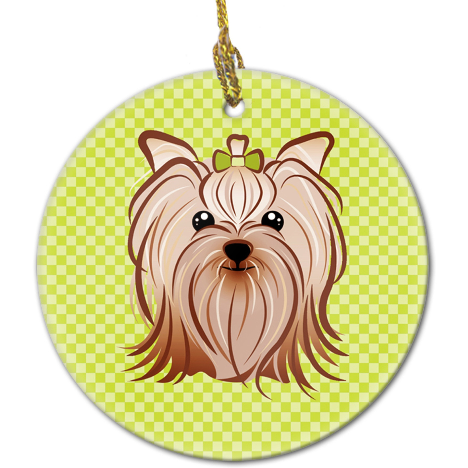 Checkerboard Lime Green Yorkie Yorkishire Terrier Ceramic Ornament BB1266CO1