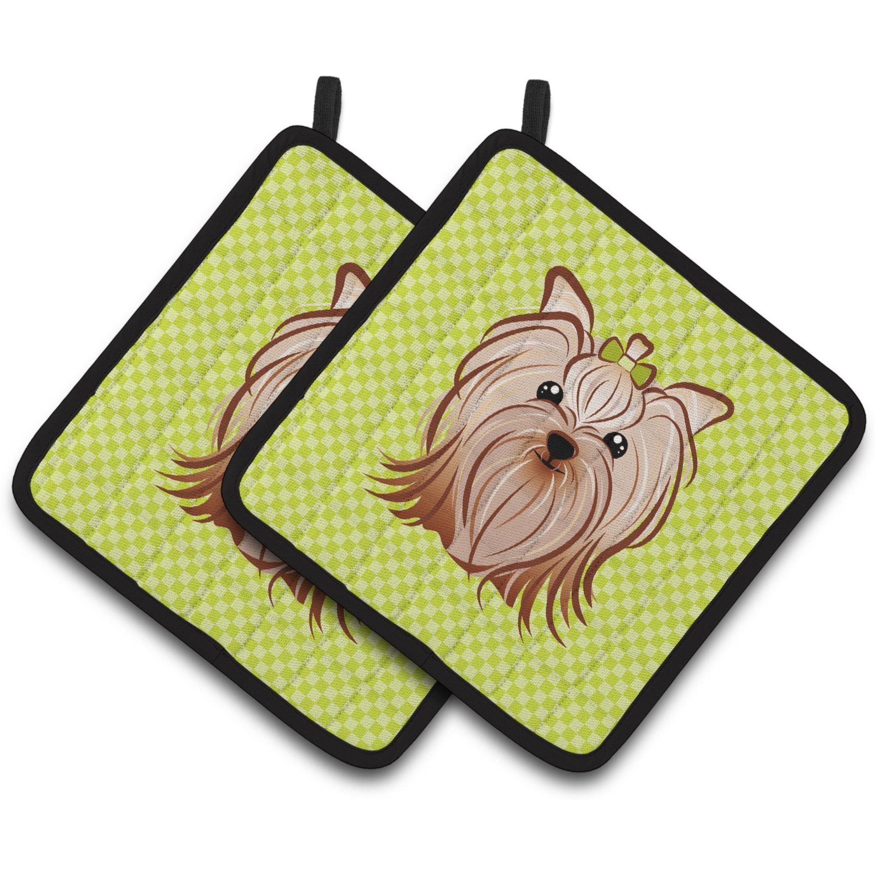 &quotCaroline's Treasures Checkerboard Lime green Yorkie Yorkishire Terrier Pair of Pot Holders BB1266PTHD, 7.5HX7.5W, Multicolor"