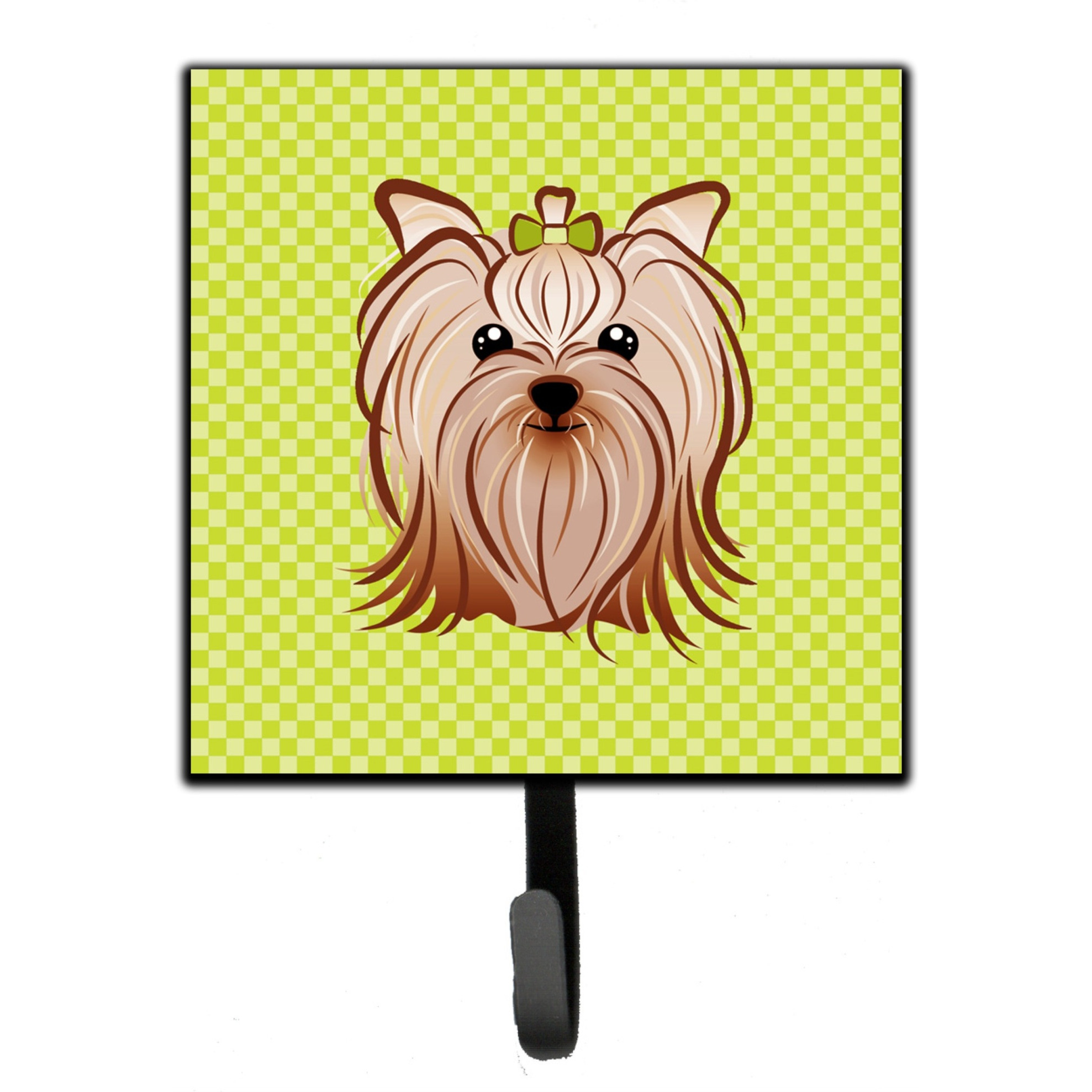 &quotCaroline's Treasures BB1266SH4 Checkerboard Lime Green Yorkie Yorkshire Terrier Leash or Key Holder, Small, Multicolor"