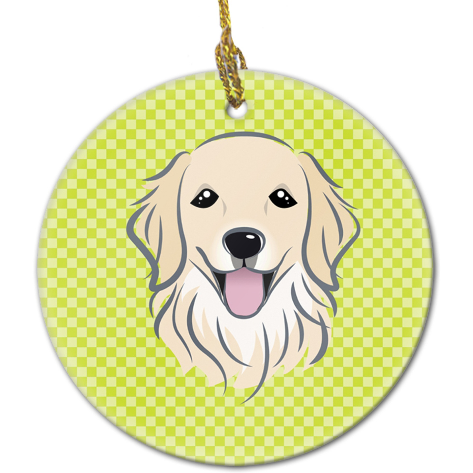 Checkerboard Lime Green Golden Retriever Ceramic Ornament BB1267CO1