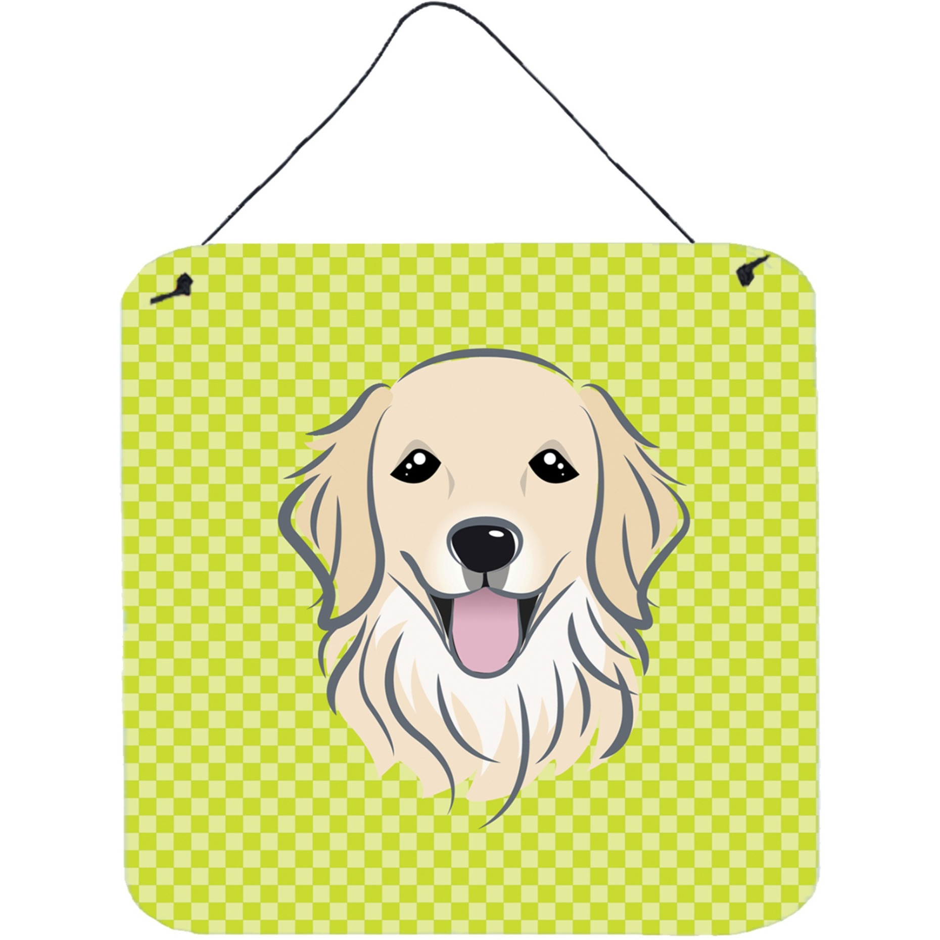 &quotCaroline's Treasures BB1267DS66 Checkerboard Lime Green Golden Retriever Wall or Door Hanging Prints, 6 x 6"""