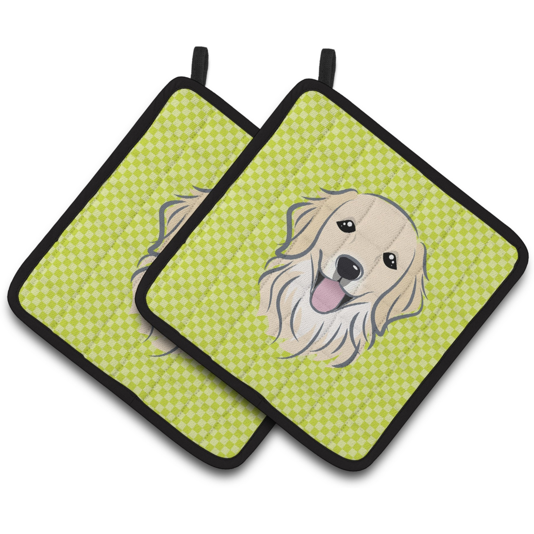 &quotCaroline's Treasures Checkerboard Lime green Golden Retriever Pair of Pot Holders BB1267PTHD, 7.5HX7.5W, Multicolor"