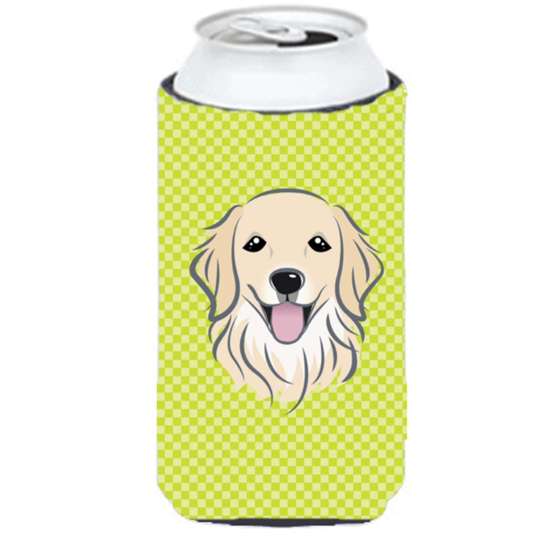 Checkerboard Lime Green Golden Retriever Tall Boy Beverage Insulator Hugger BB1267TBC