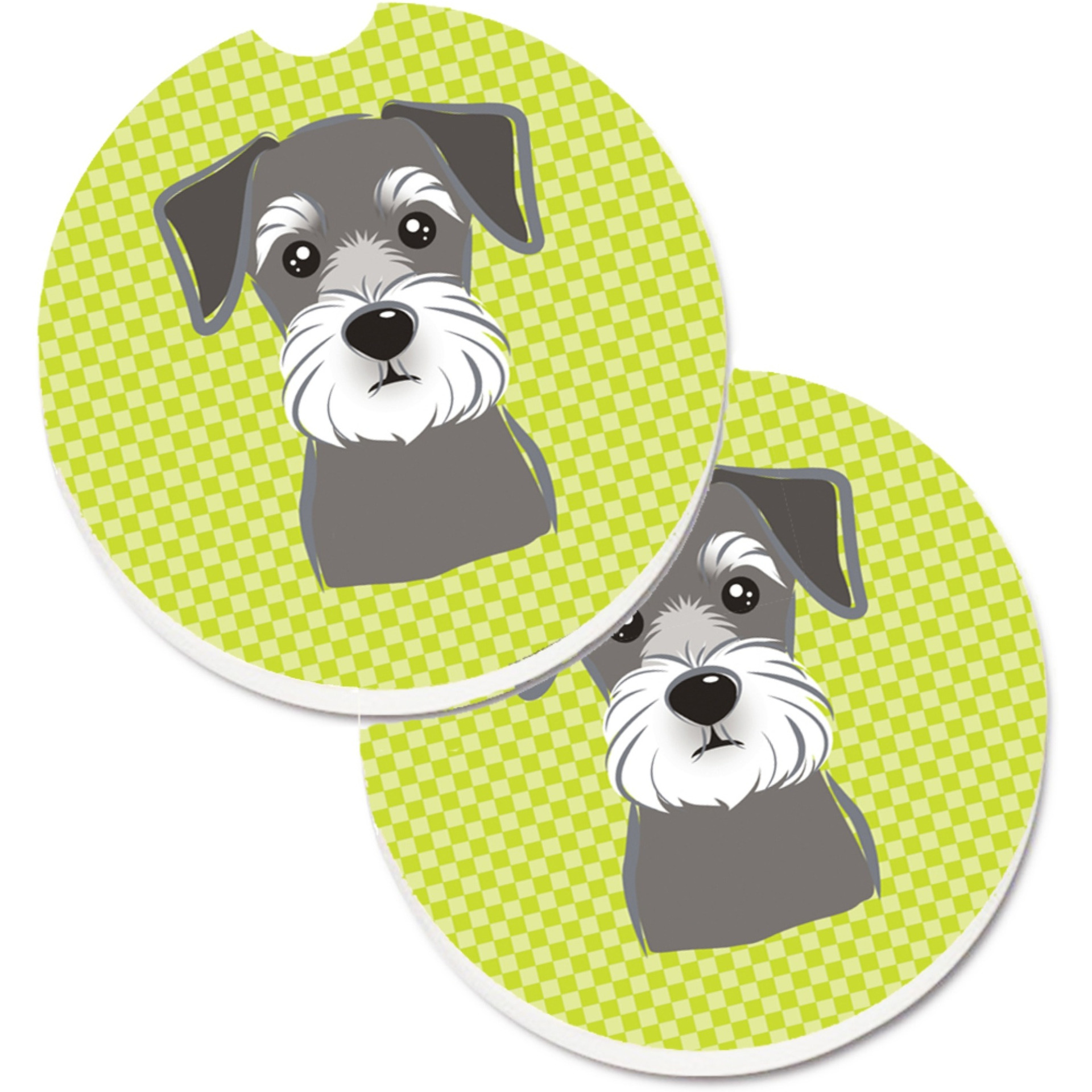 &quotCaroline's Treasures Checkerboard Lime green Schnauzer Set of 2 Cup Holder Car Coasters BB1268CARC, 2.56, Multicolor"