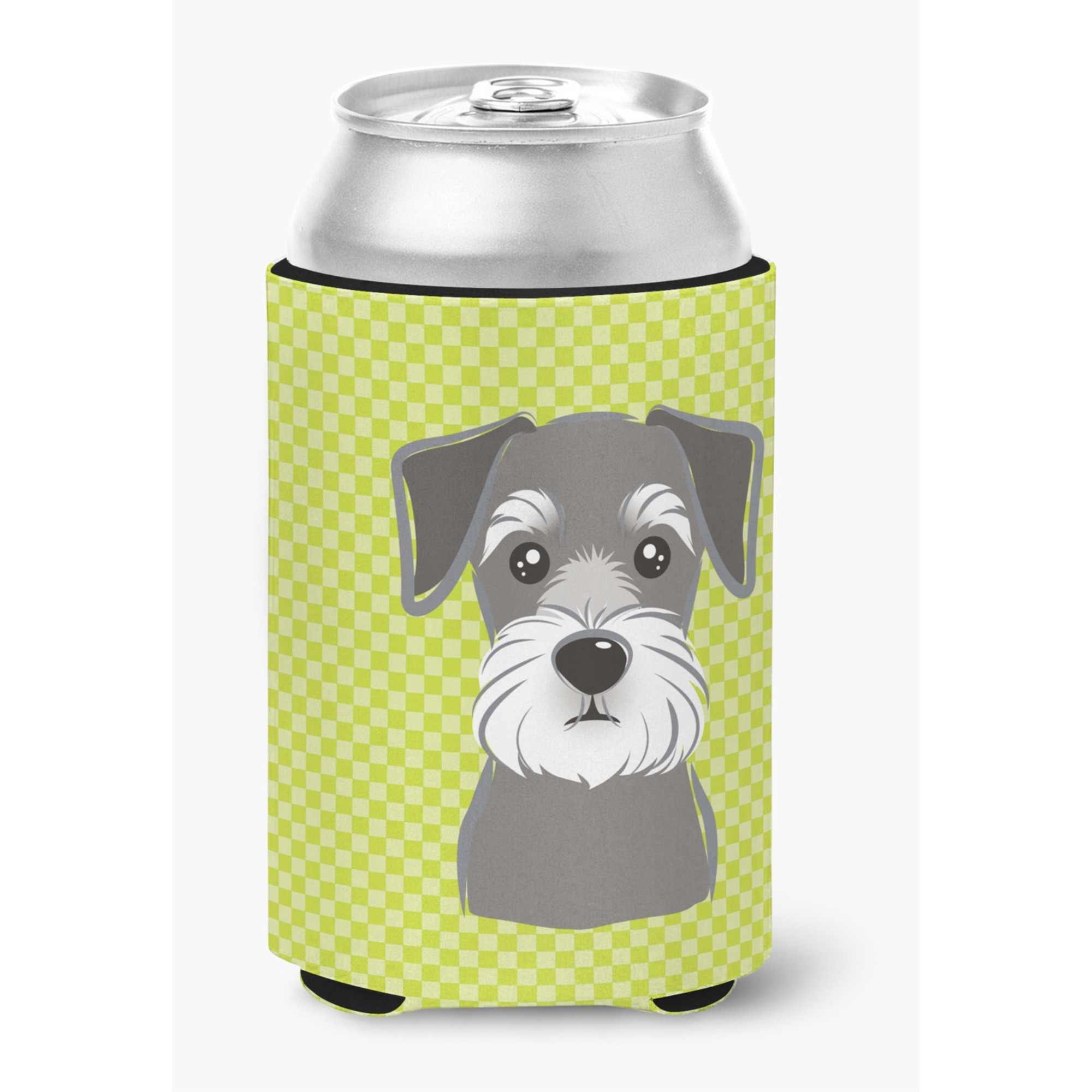 Checkerboard Lime Green Schnauzer Can or Bottle Hugger BB1268CC