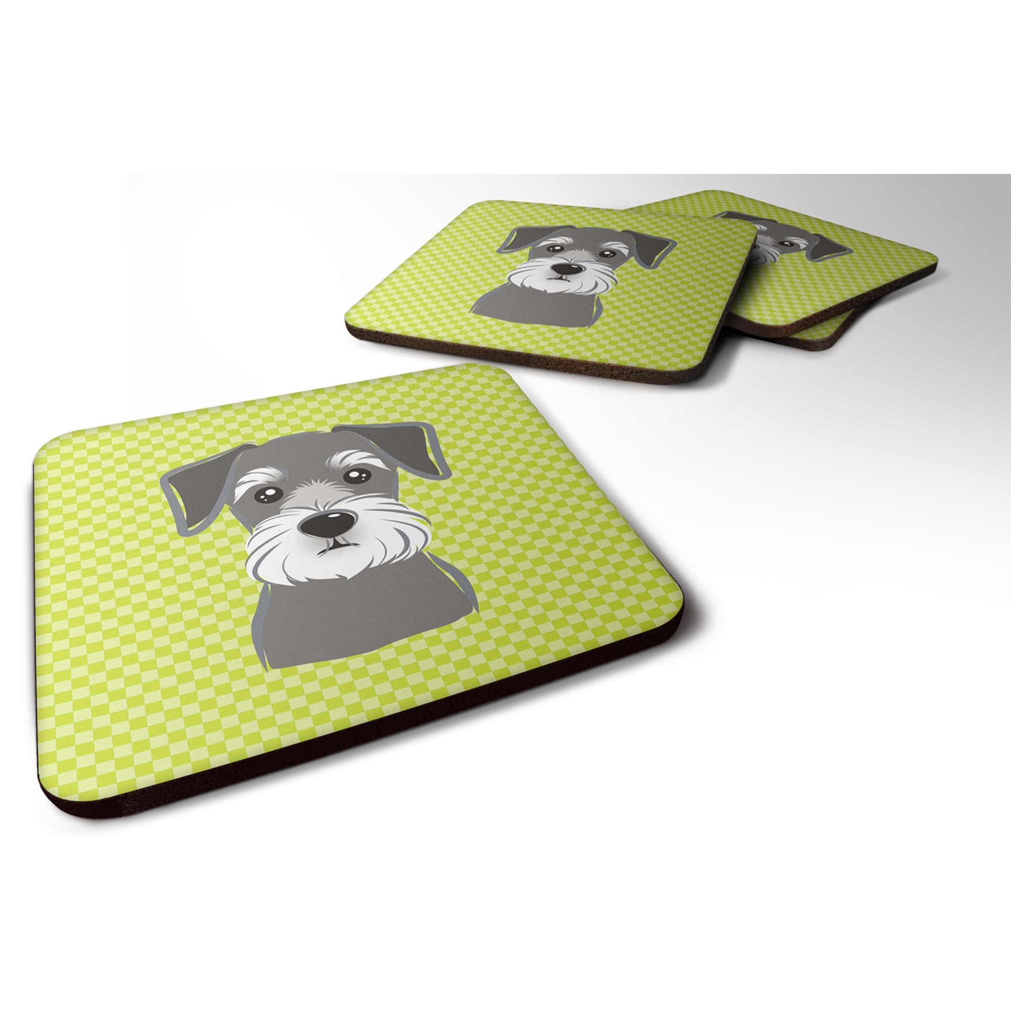 &quotCaroline's Treasures BB1268FC Checkerboard Lime Green Schnauzer Foam Coaster (Set of 4), 3.5"" H x 3.5"" W, Multicolor"