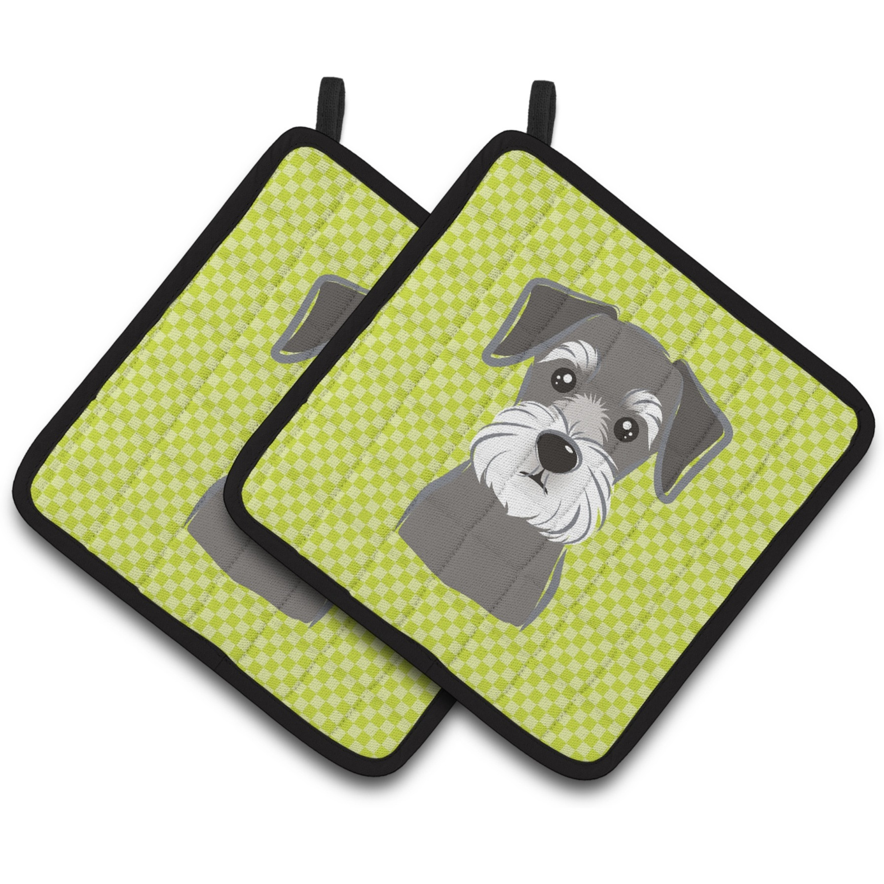 &quotCaroline's Treasures Checkerboard Lime green Schnauzer Pair of Pot Holders BB1268PTHD, 7.5HX7.5W, Multicolor"