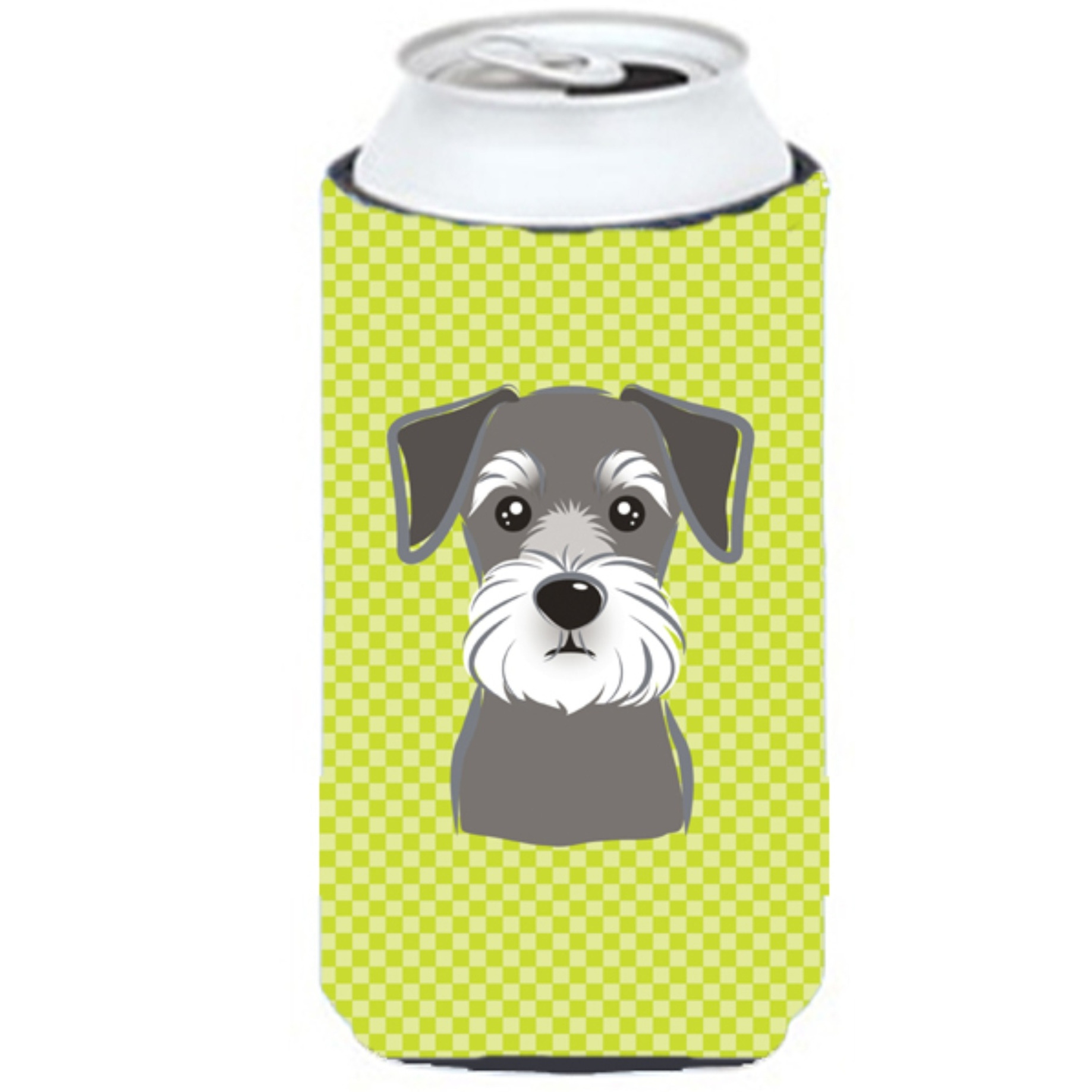 Checkerboard Lime Green Schnauzer Tall Boy Beverage Insulator Hugger BB1268TBC